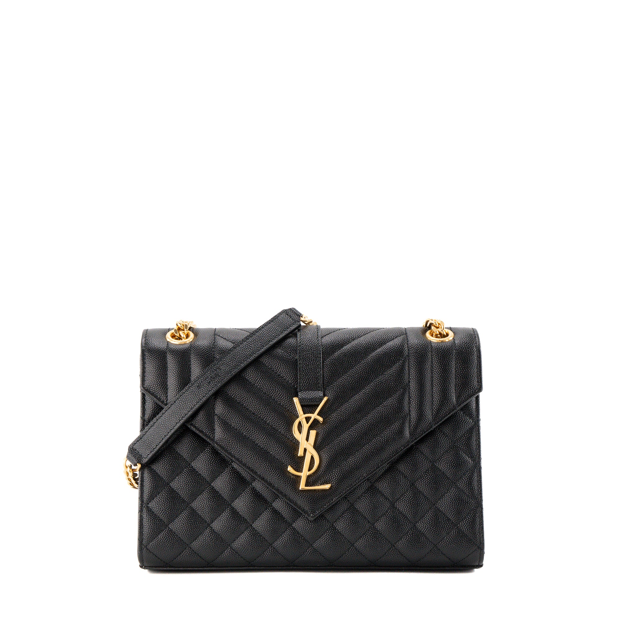 SAINT LAURENT - Sac à bandoulière Envelope Medium Saint Laurent en cuir grainé noir