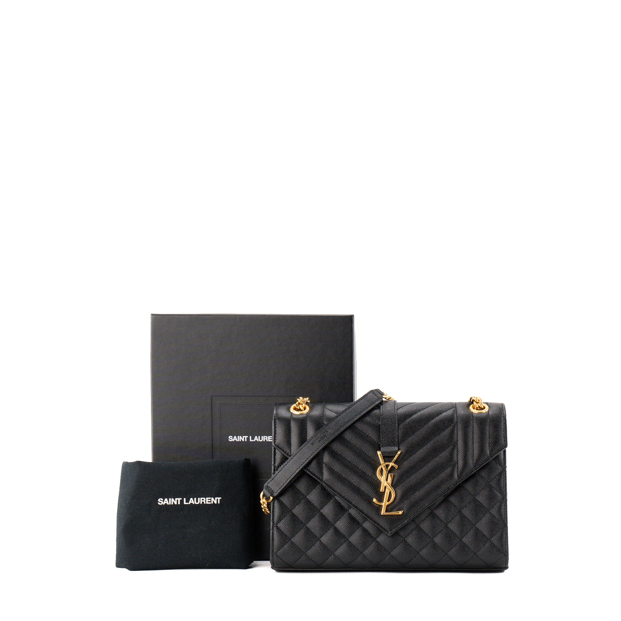 SAINT LAURENT - Sac à bandoulière Envelope Medium Saint Laurent en cuir grainé noir