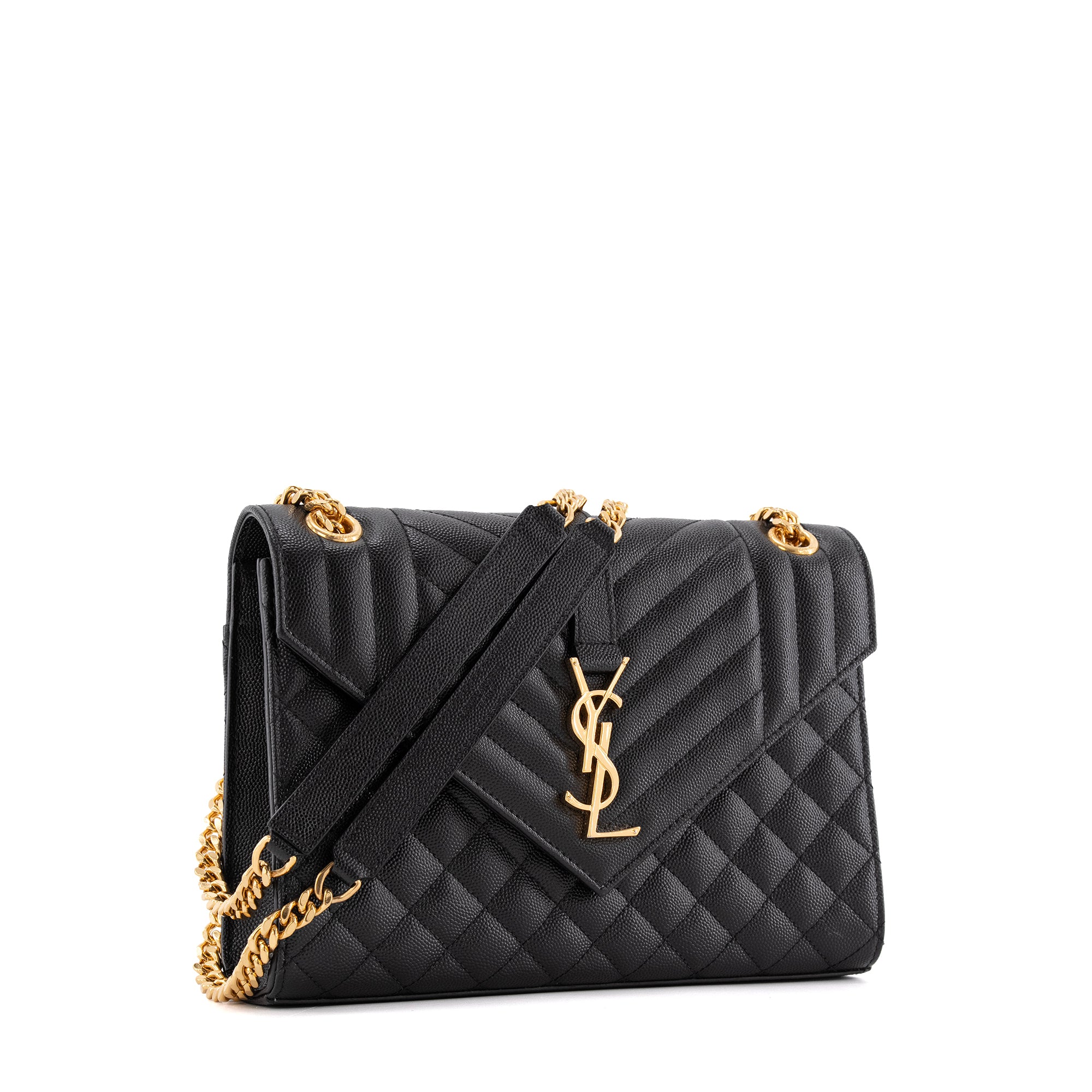 SAINT LAURENT - Sac à bandoulière Envelope medium Saint Laurent en cuir grainé noir