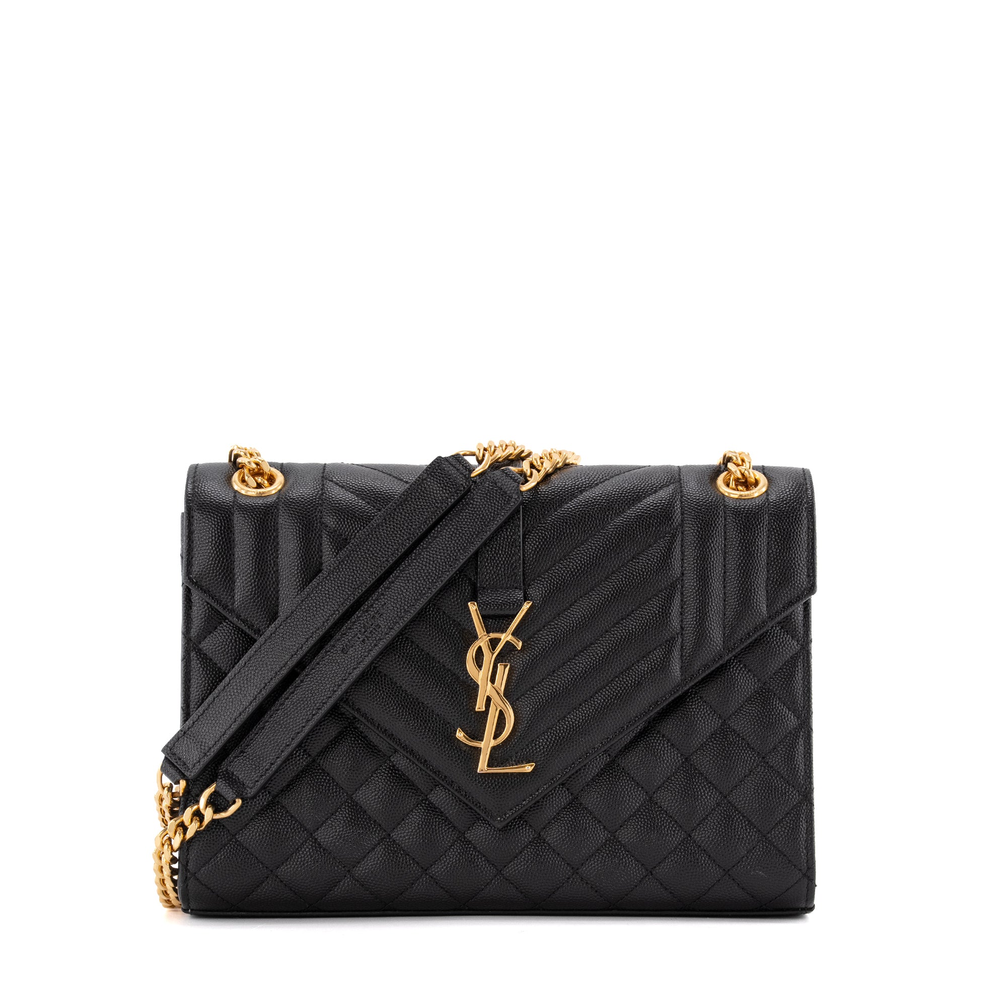 SAINT LAURENT - Sac à bandoulière Envelope medium Saint Laurent en cuir grainé noir