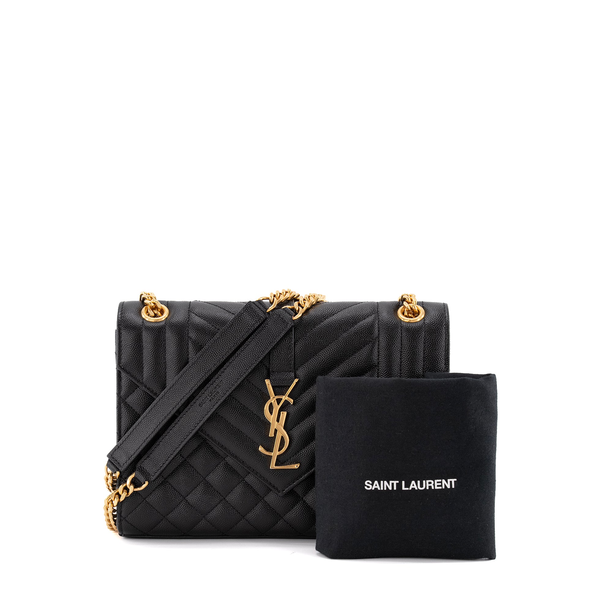 SAINT LAURENT - Sac à bandoulière Envelope medium Saint Laurent en cuir grainé noir