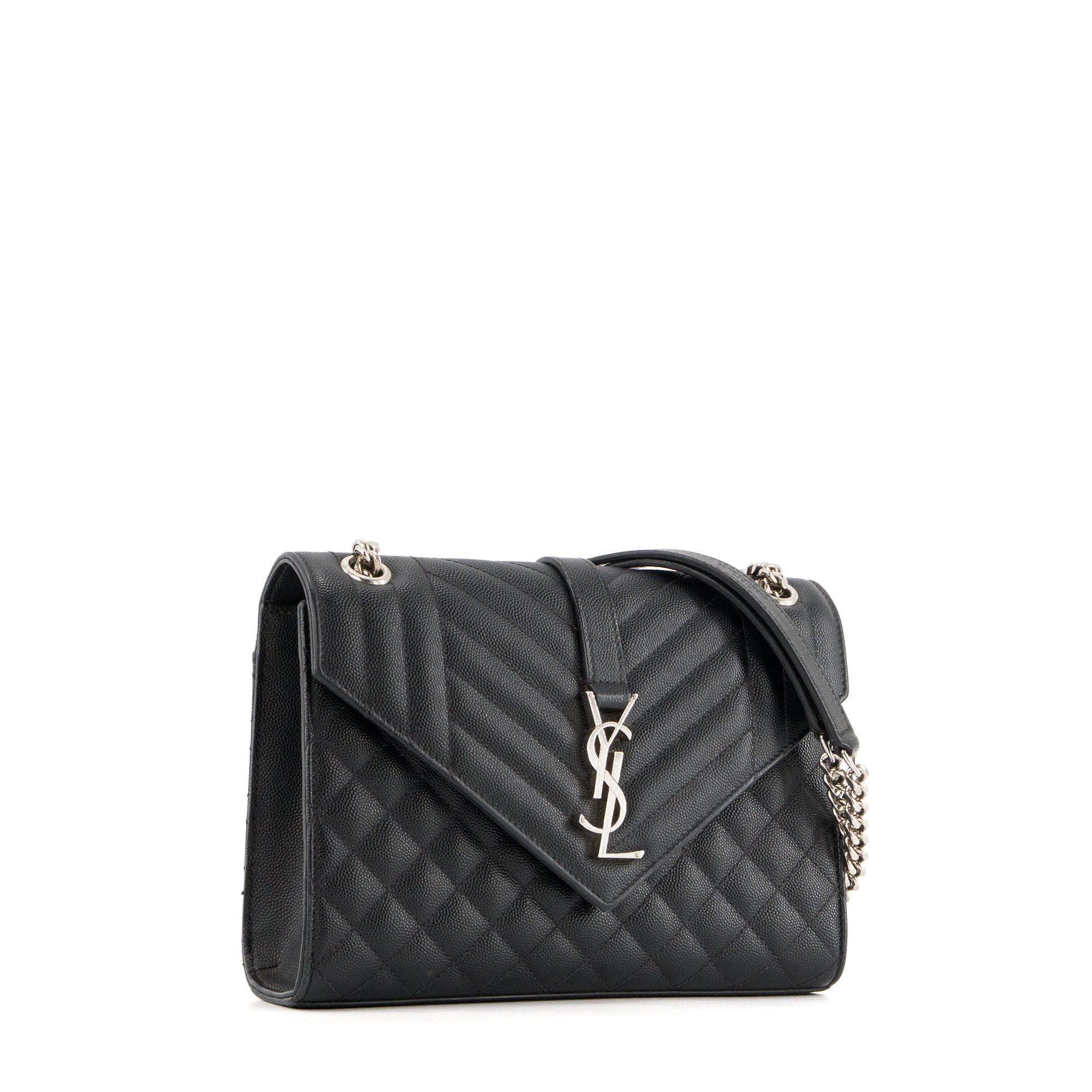 SAINT LAURENT - Sac à bandoulière Envelope MM Saint Laurent en cuir grainé noir