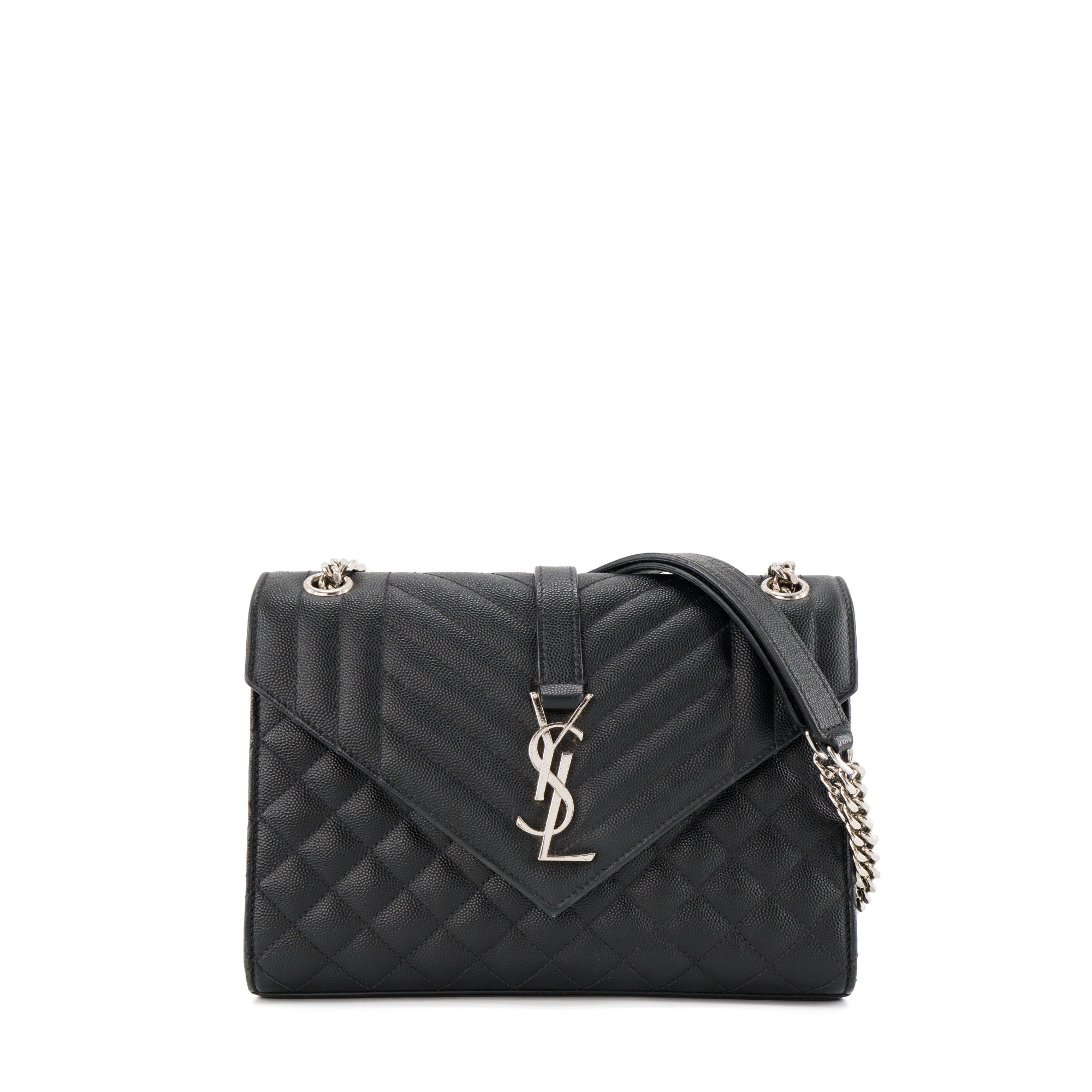 SAINT LAURENT - Sac à bandoulière Envelope MM Saint Laurent en cuir grainé noir