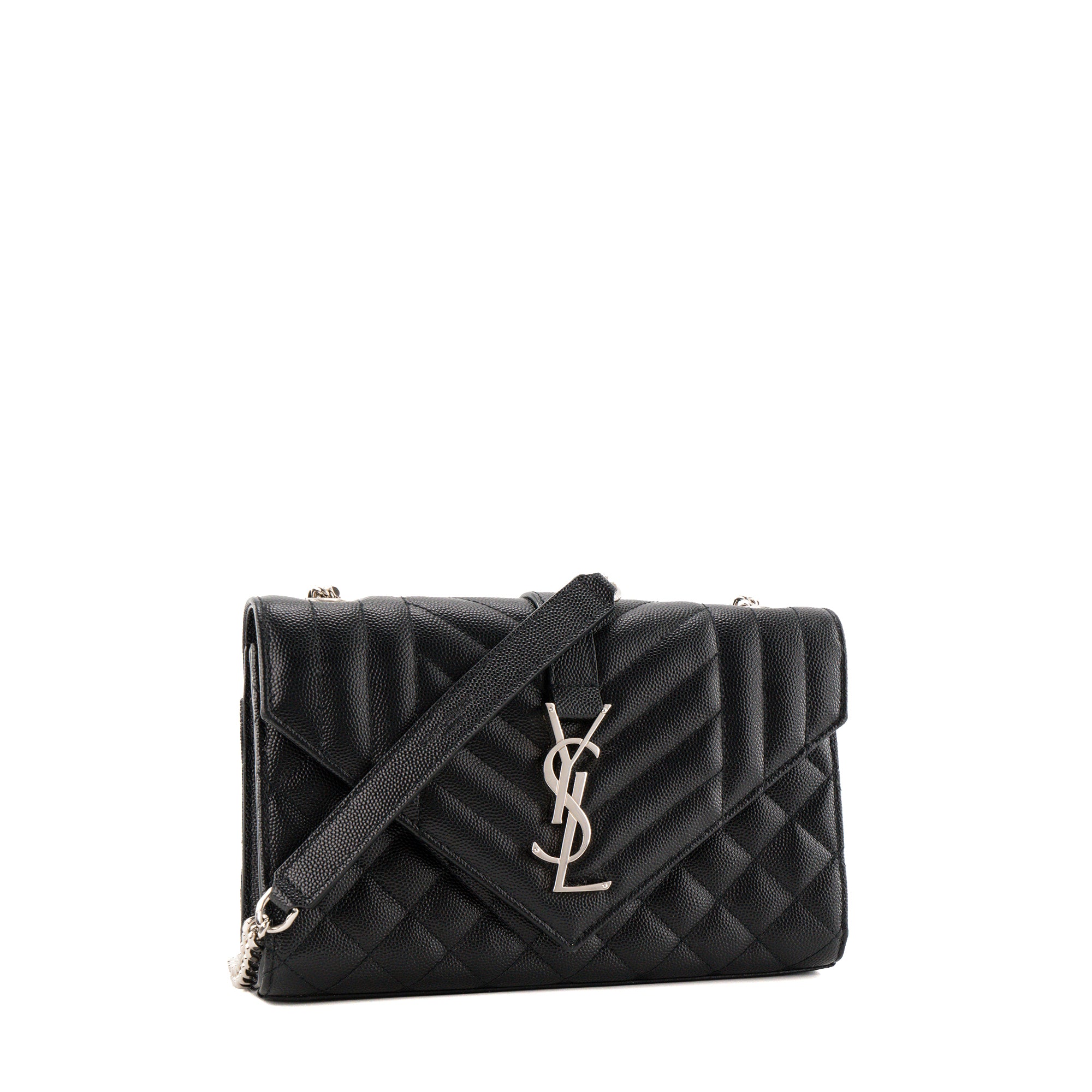SAINT LAURENT - Sac à bandoulière Envelope Small Saint Laurent en cuir grainé noir