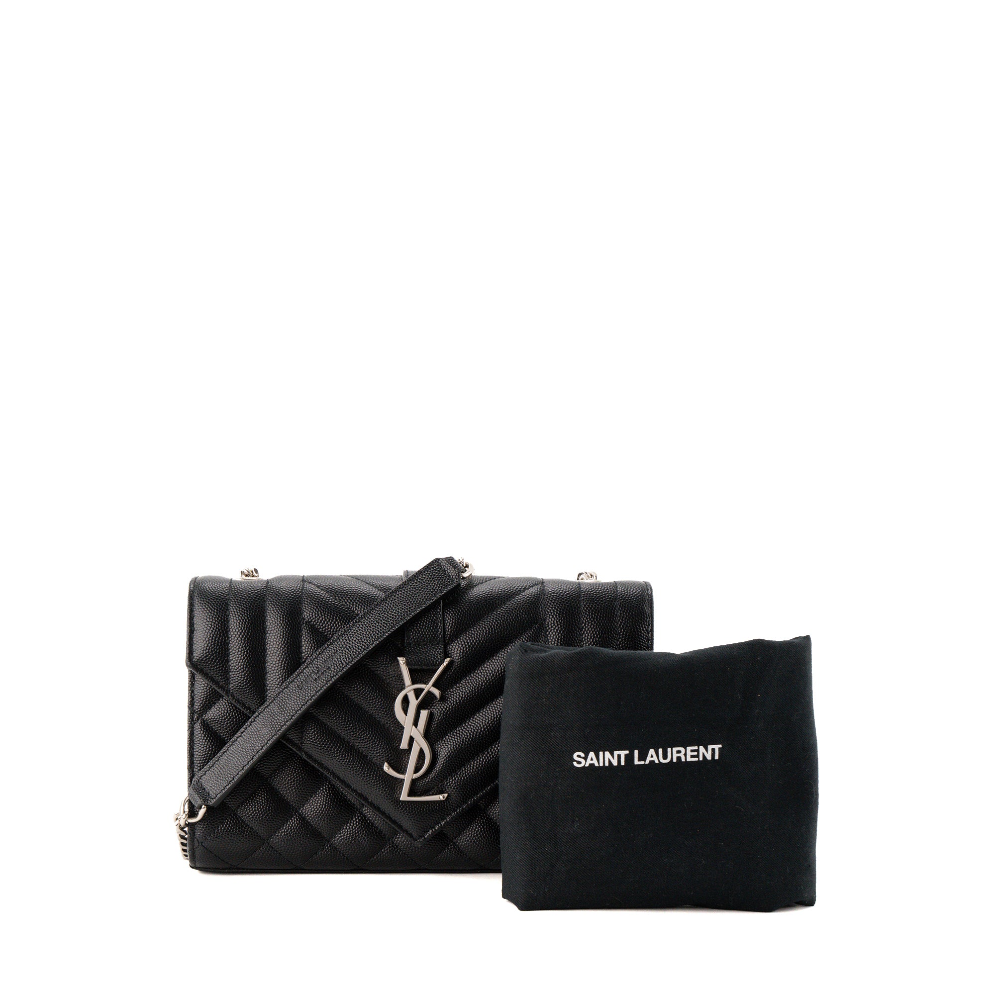 SAINT LAURENT - Sac à bandoulière Envelope Small Saint Laurent en cuir grainé noir