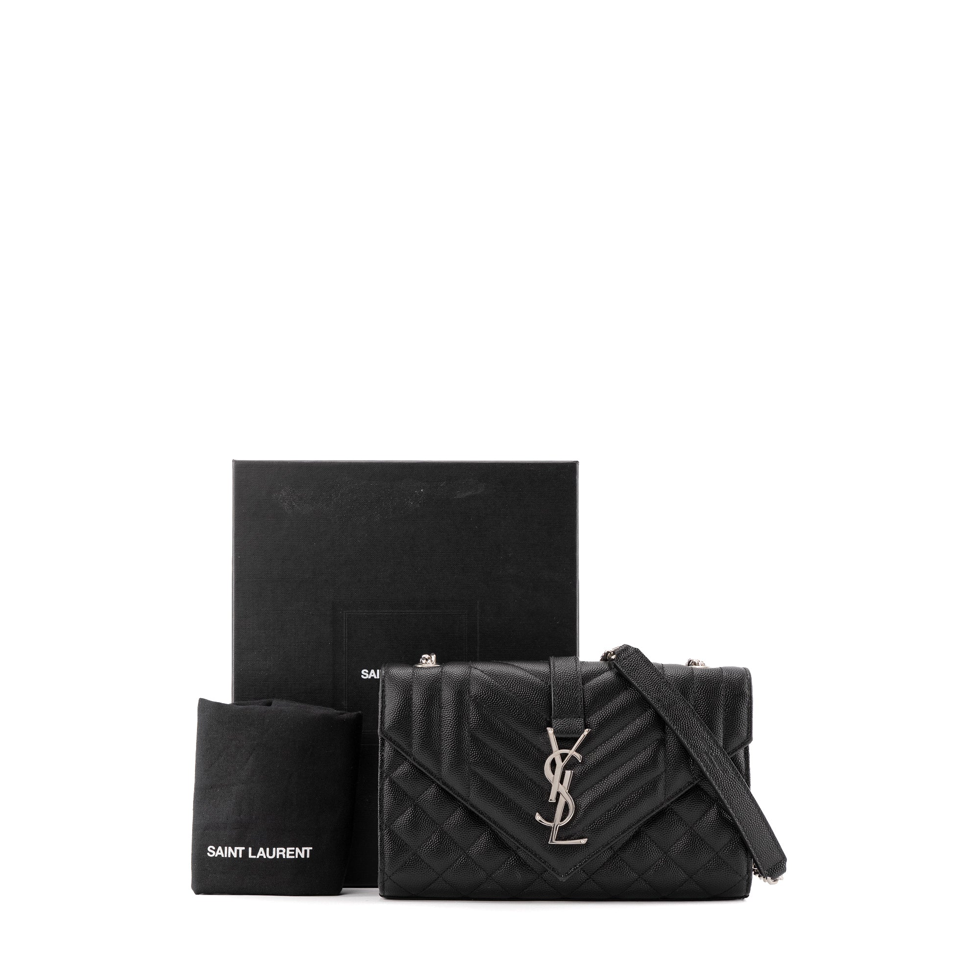 SAINT LAURENT - Sac à bandoulière Envelope small Saint Laurent en cuir grainé noir