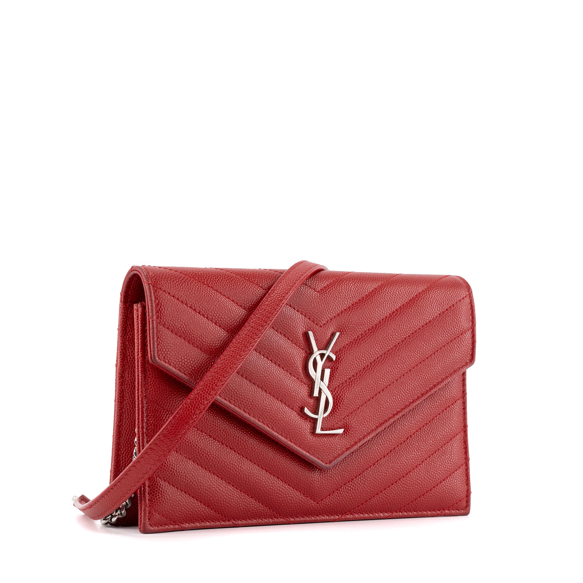 SAINT LAURENT - Sac à bandoulière Enveloppe Cassandre Saint Laurent en cuir grainé rouge