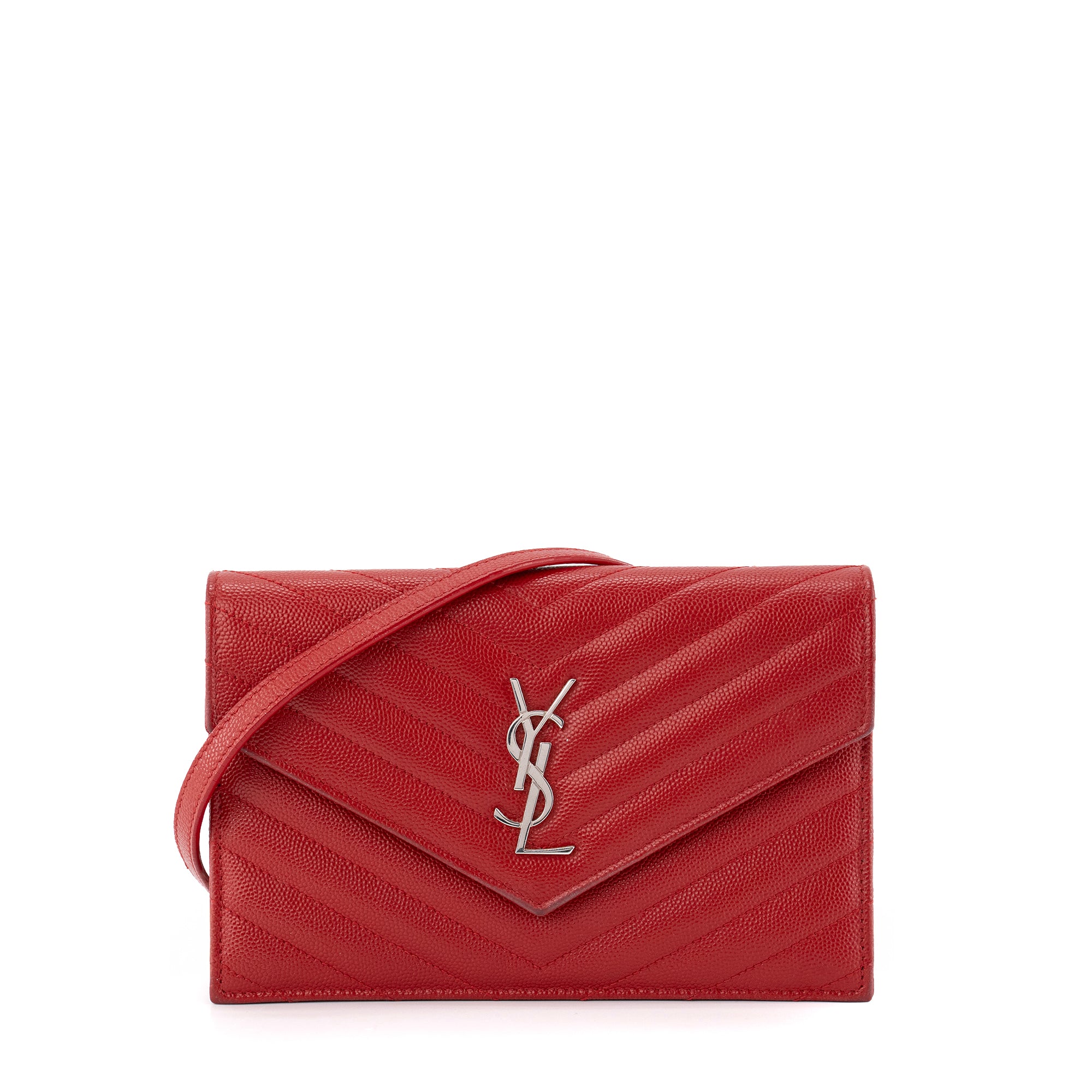 SAINT LAURENT - Sac à bandoulière Enveloppe Cassandre Saint Laurent en cuir grainé rouge