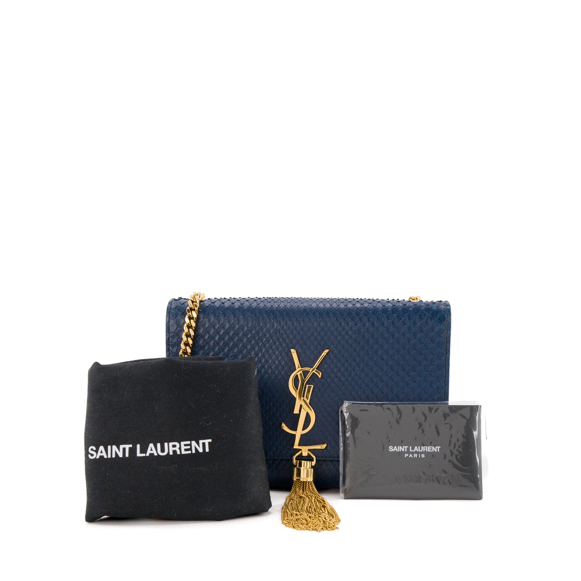 SAINT LAURENT - Sac à bandoulière Kate en cuir exotique python bleu marine