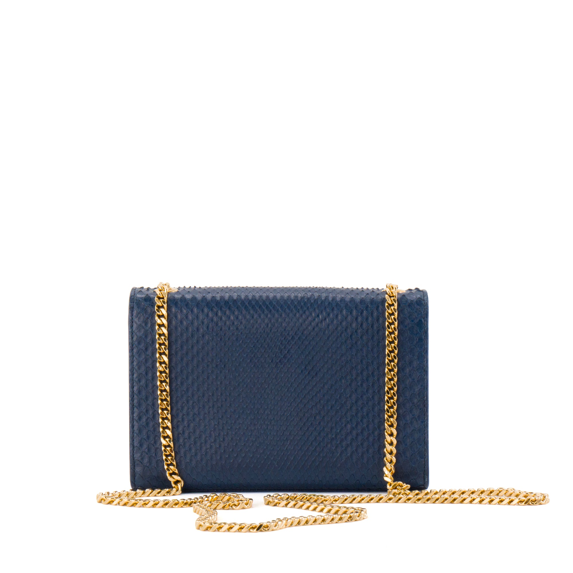 SAINT LAURENT - Sac à bandoulière Kate en cuir exotique python bleu marine