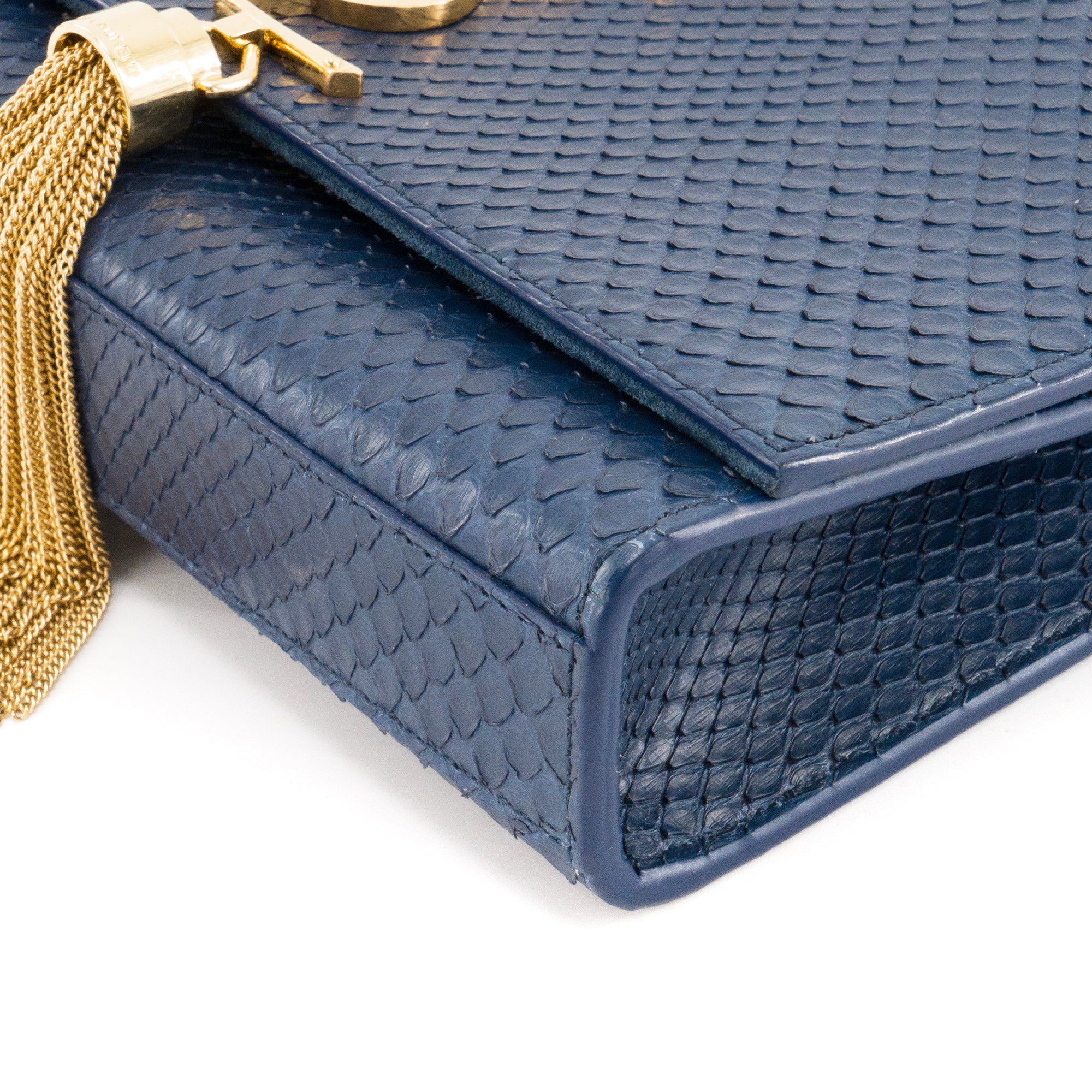 SAINT LAURENT - Sac à bandoulière Kate en cuir exotique python bleu marine