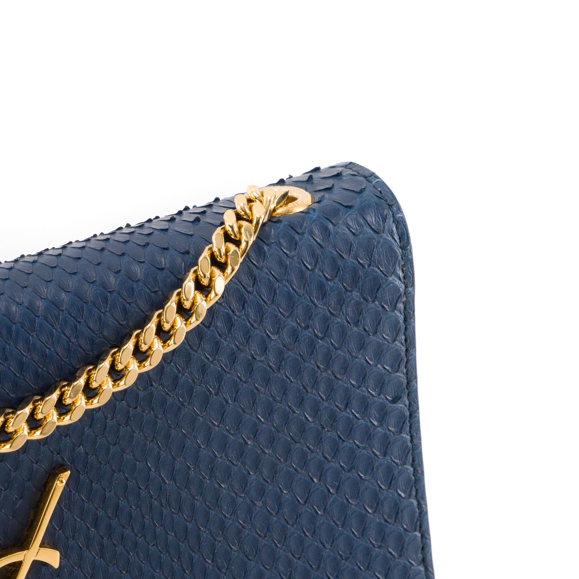 SAINT LAURENT - Sac à bandoulière Kate en cuir exotique python bleu marine