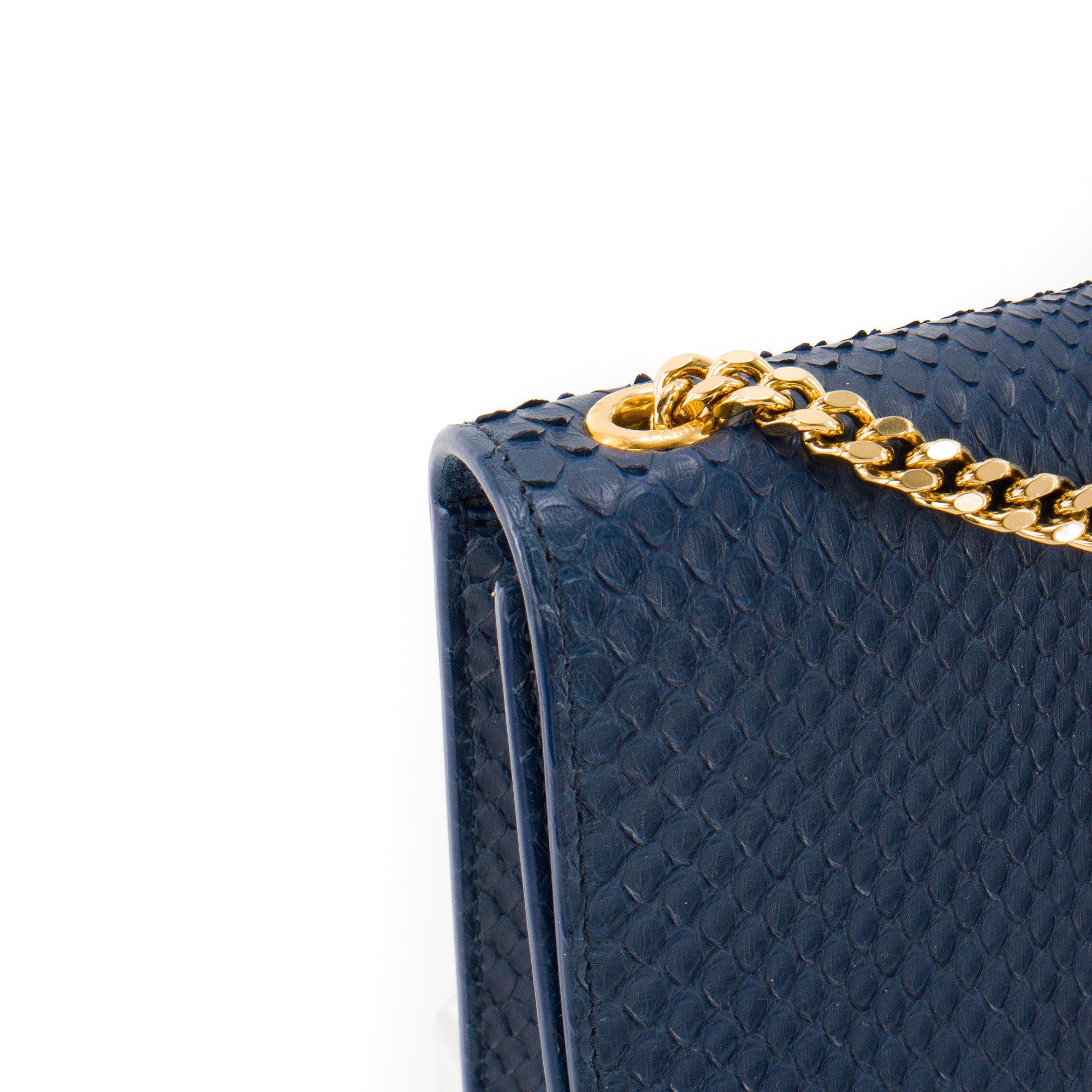 SAINT LAURENT - Sac à bandoulière Kate en cuir exotique python bleu marine
