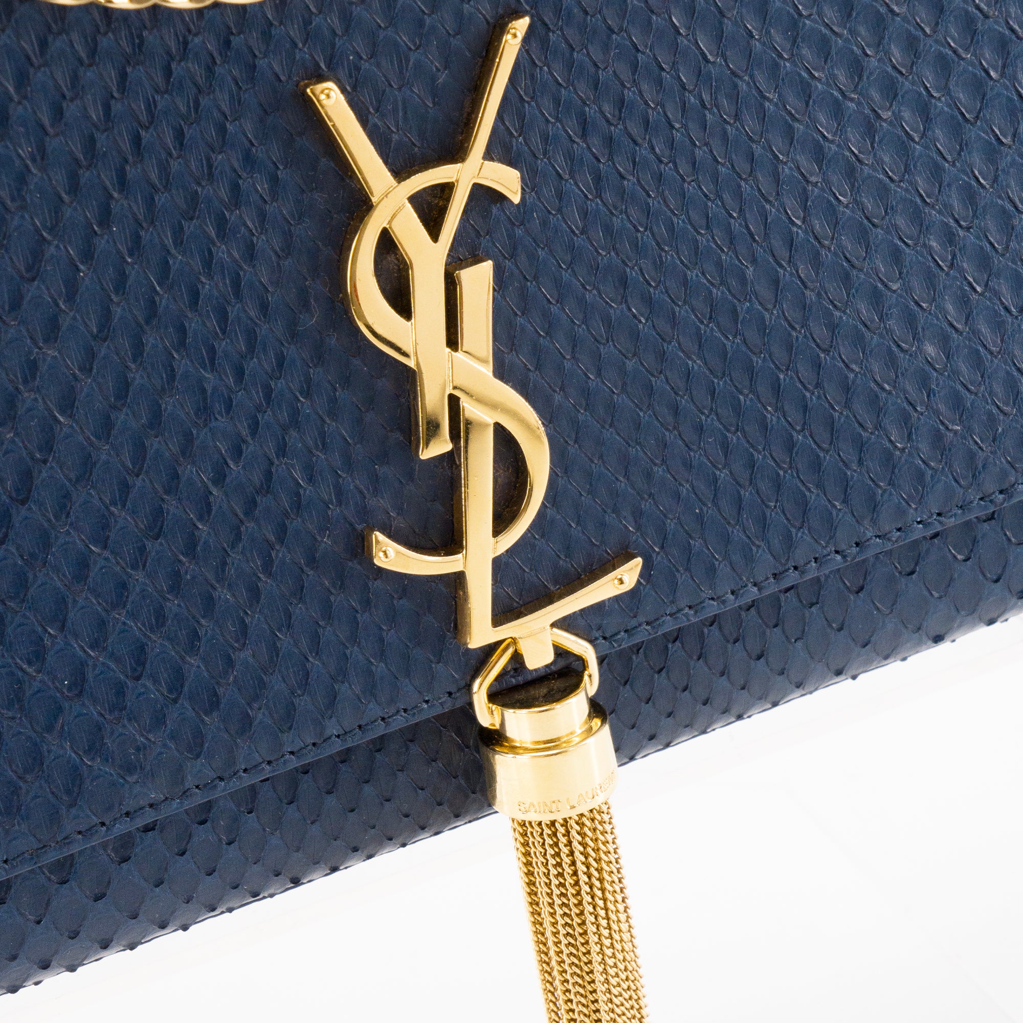 SAINT LAURENT - Sac à bandoulière Kate en cuir exotique python bleu marine
