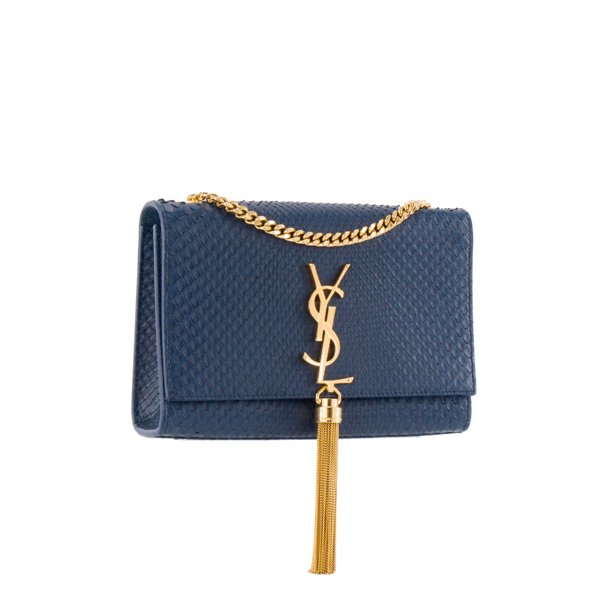 SAINT LAURENT - Sac à bandoulière Kate en cuir exotique python bleu marine
