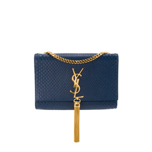 SAINT LAURENT - Sac à bandoulière Kate en cuir exotique python bleu marine