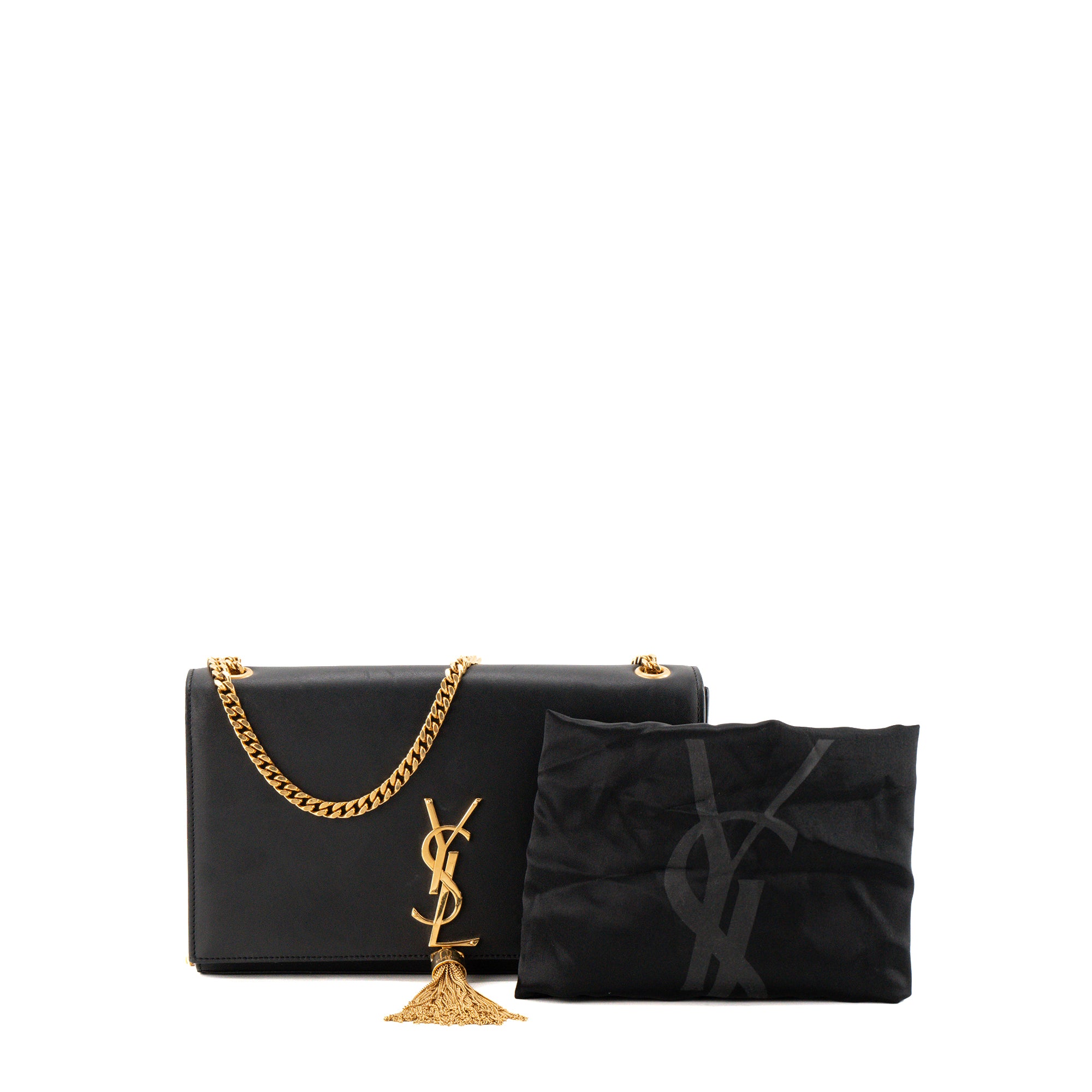 SAINT LAURENT - Sac à bandoulière Kate Pompon Medium Saint Laurent en cuir lisse noir