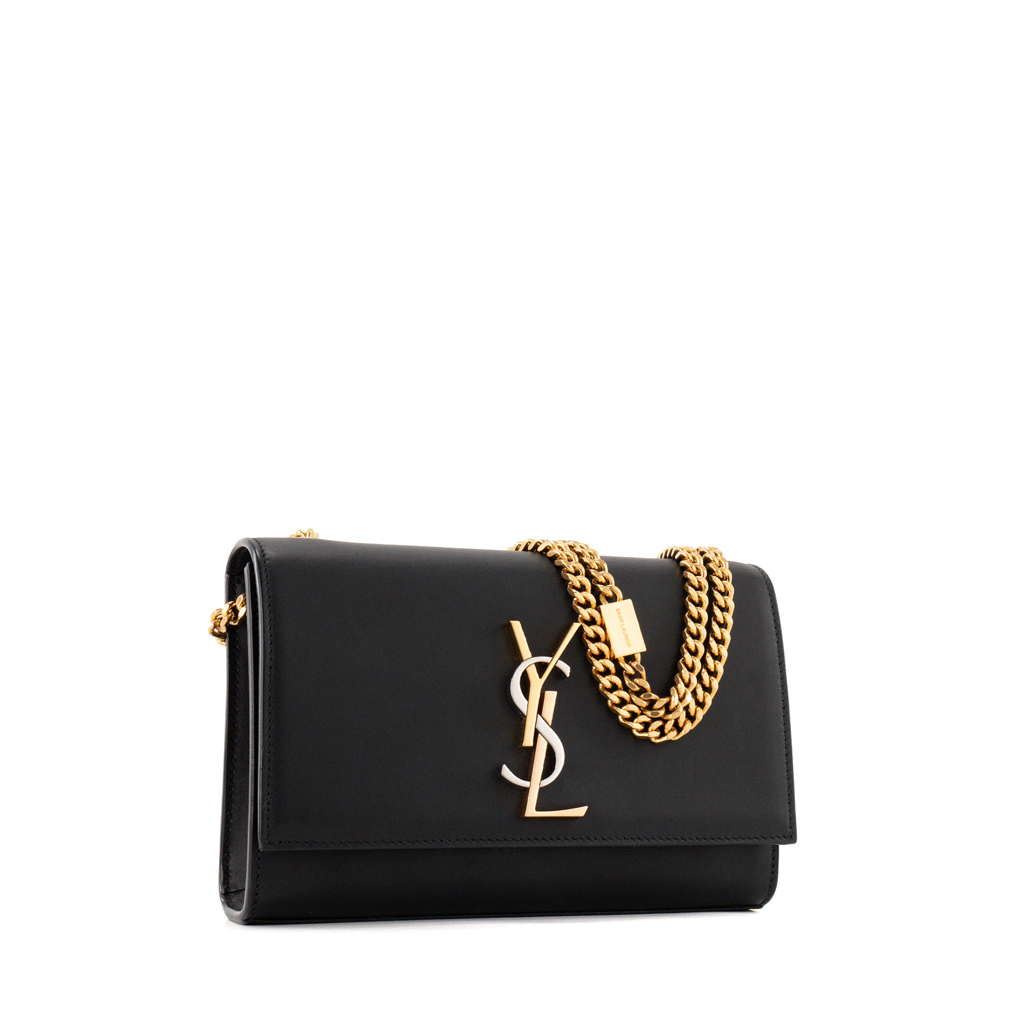 SAINT LAURENT - Sac à bandoulière Kate Saint Laurent en cuir lisse noir et bijouterie tricolore