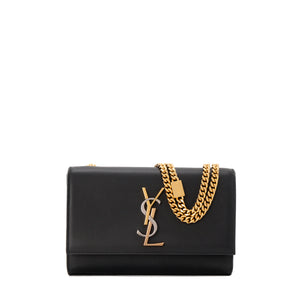SAINT LAURENT - Sac à bandoulière Kate Saint Laurent en cuir lisse noir et bijouterie tricolore