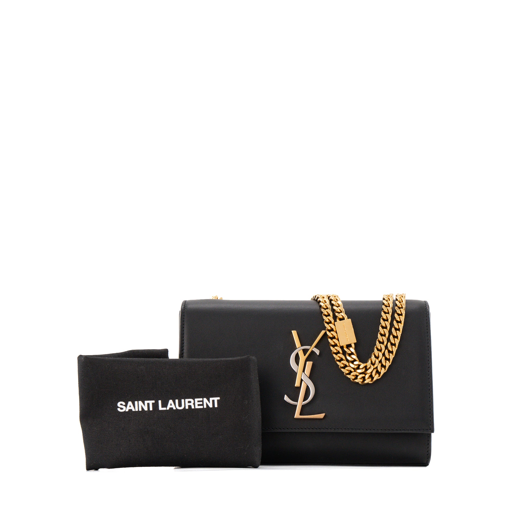 SAINT LAURENT - Sac à bandoulière Kate Saint Laurent en cuir lisse noir et bijouterie tricolore