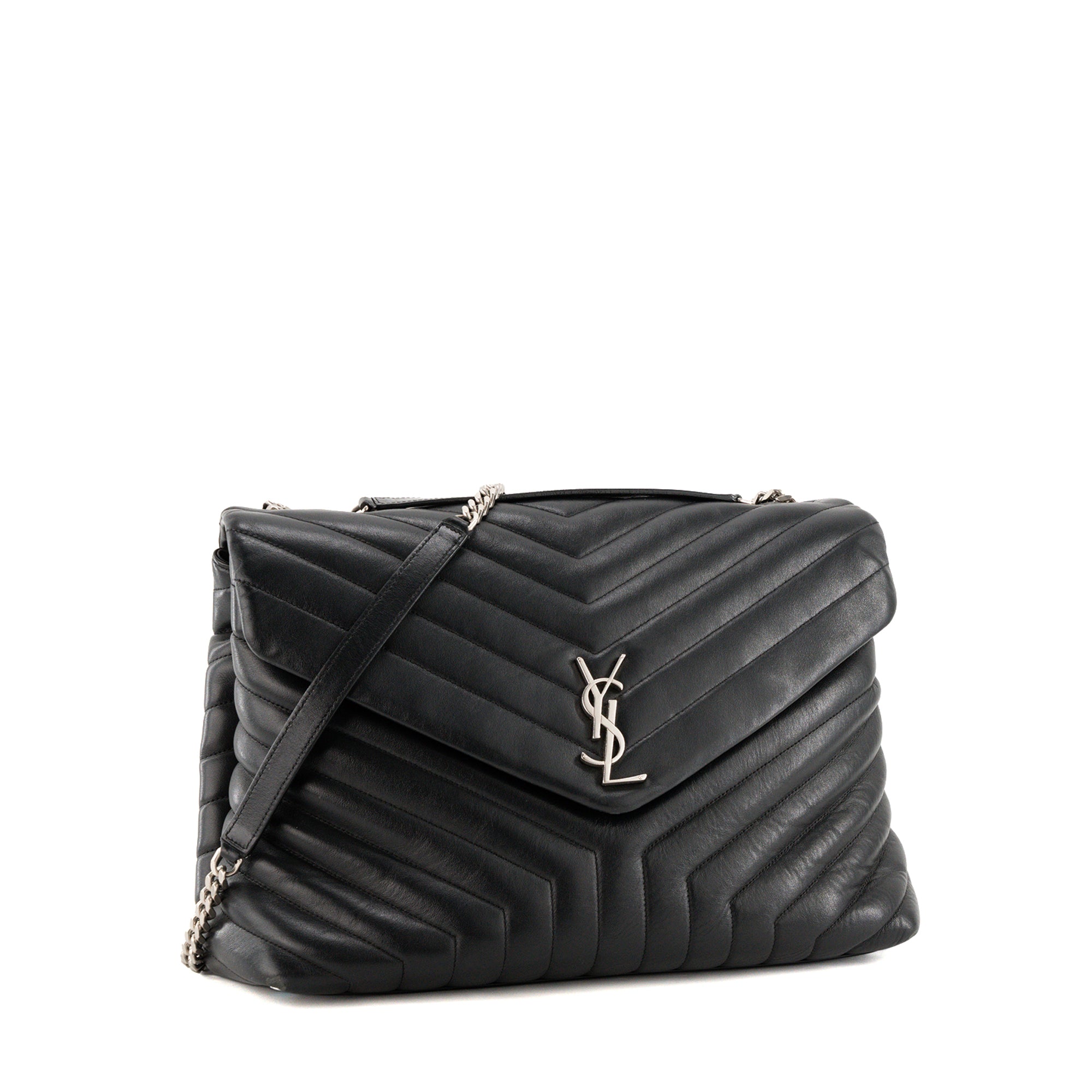 SAINT LAURENT - Sac à bandoulière Loulou GM Saint Laurent en cuir lisse noir