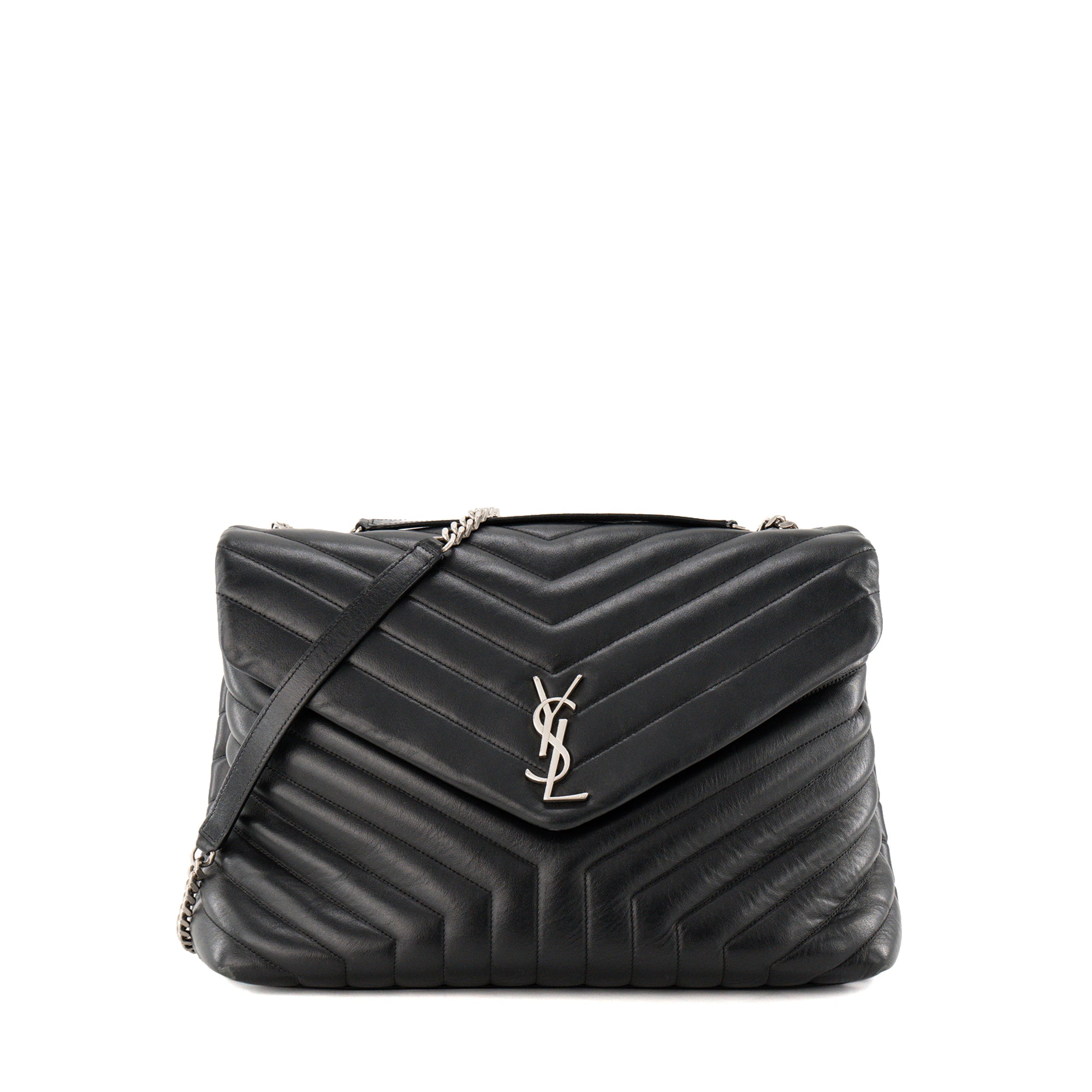 SAINT LAURENT - Sac à bandoulière Loulou GM Saint Laurent en cuir lisse noir