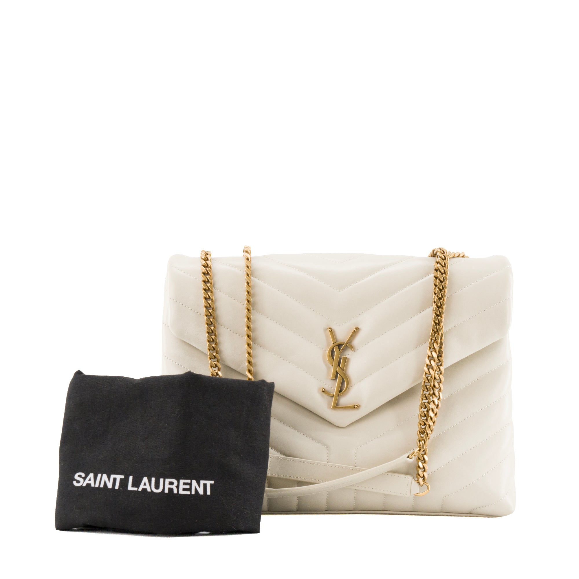 SAINT LAURENT - Sac à bandoulière Loulou medium Saint Laurent en cuir lisse écru