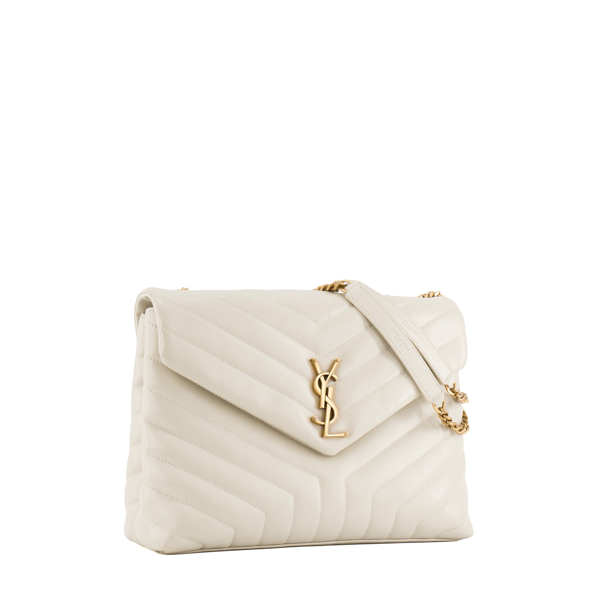 SAINT LAURENT - Sac à bandoulière Loulou medium Saint Laurent en cuir lisse écru