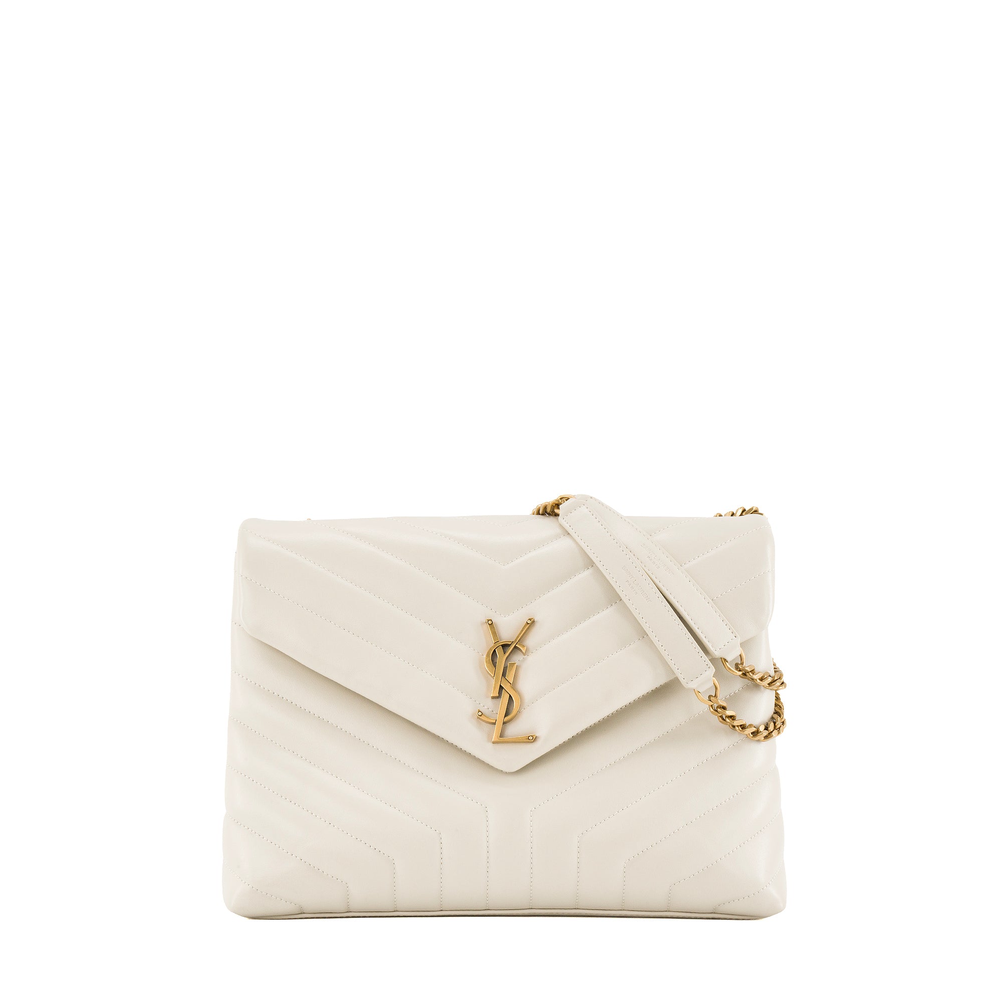 SAINT LAURENT - Sac à bandoulière Loulou medium Saint Laurent en cuir lisse écru