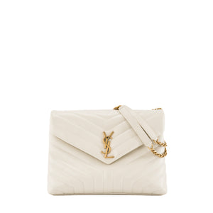 SAINT LAURENT - Sac à bandoulière Loulou medium Saint Laurent en cuir lisse écru
