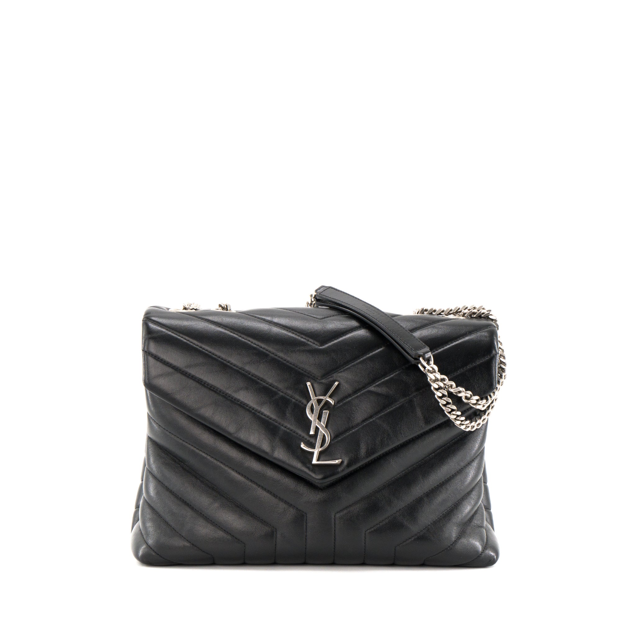 SAINT LAURENT - Sac à bandoulière Loulou Medium Saint Laurent en cuir lisse noir