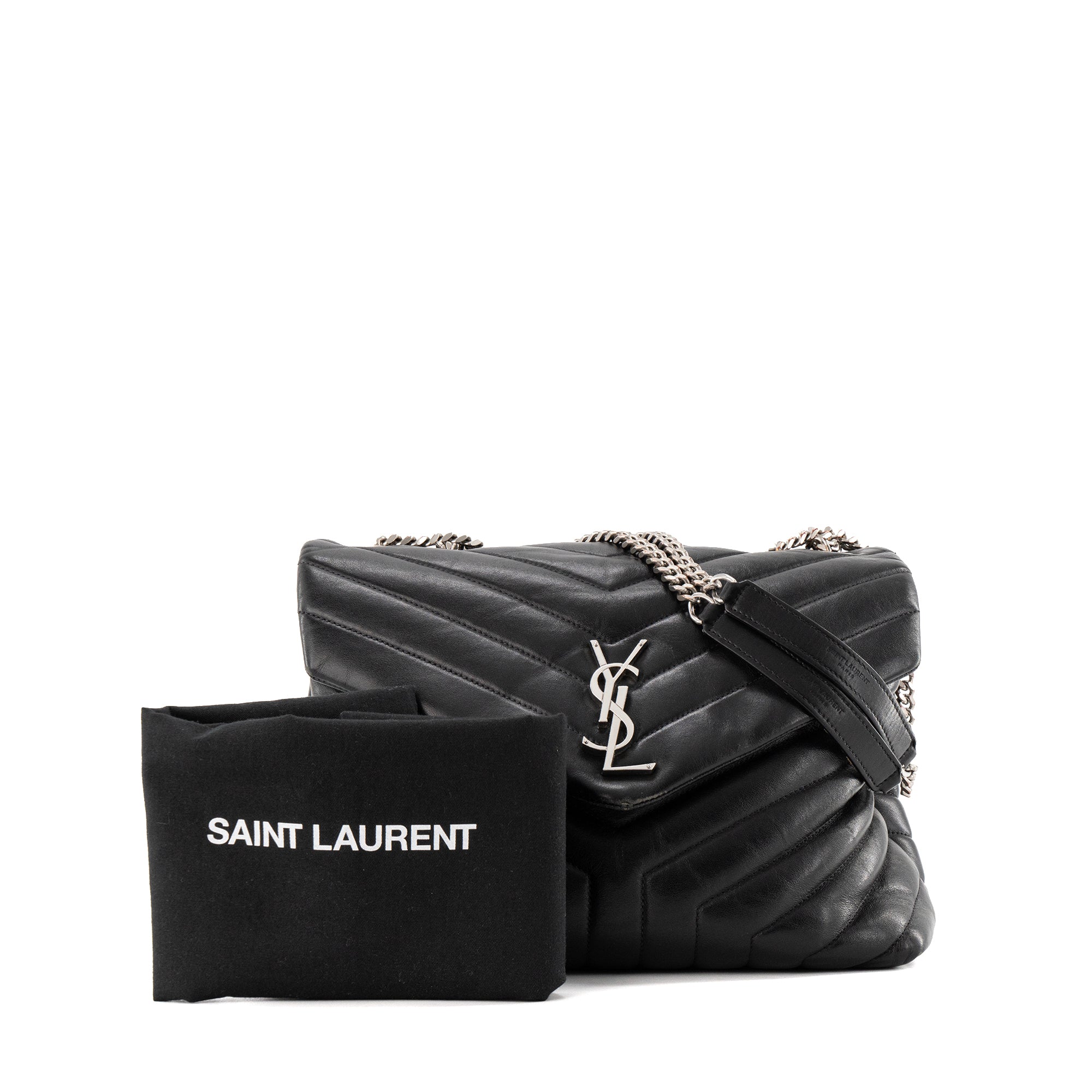 SAINT LAURENT - Sac à bandoulière Loulou Medium Saint Laurent en cuir lisse noir