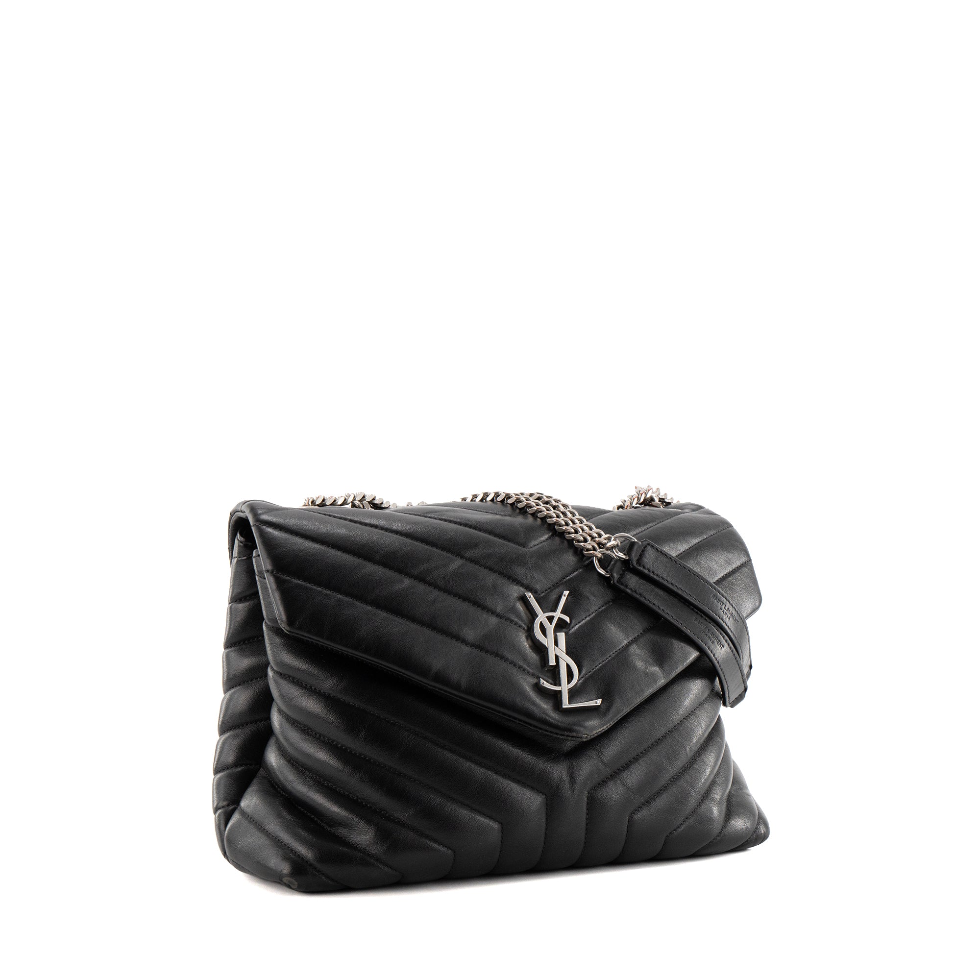 SAINT LAURENT - Sac à bandoulière Loulou Medium Saint Laurent en cuir lisse noir