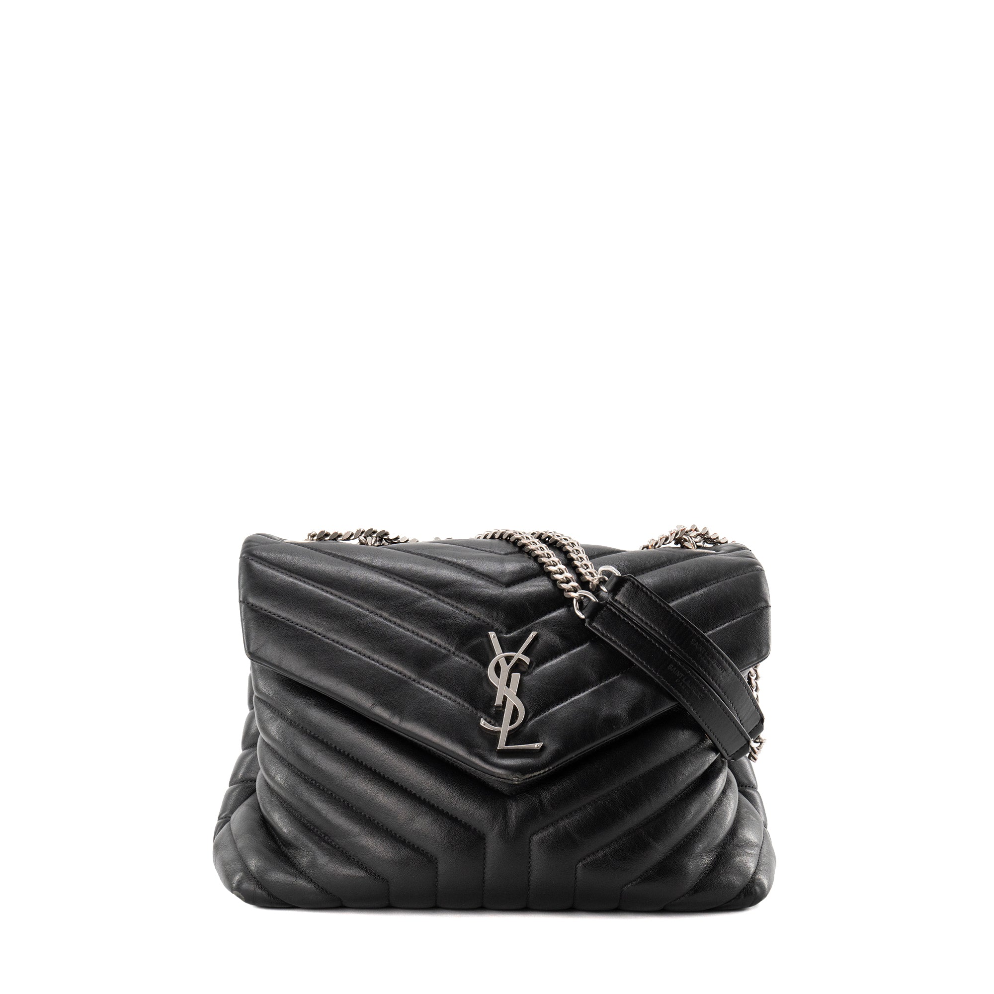 SAINT LAURENT - Sac à bandoulière Loulou Medium Saint Laurent en cuir lisse noir
