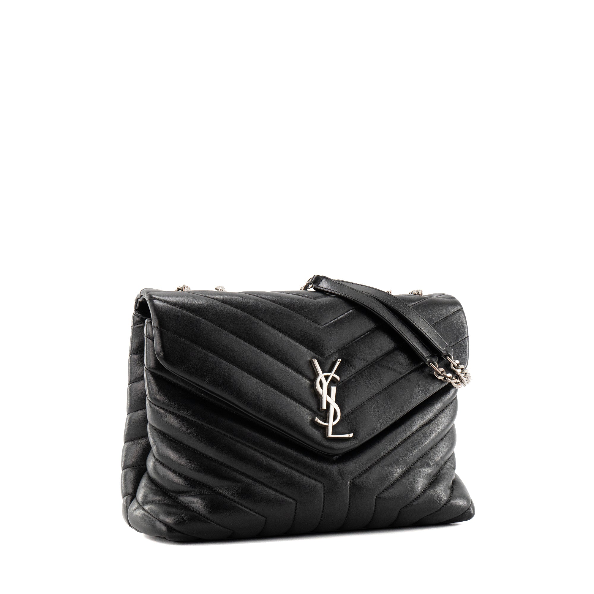 SAINT LAURENT - Sac à bandoulière Loulou Medium Saint Laurent en cuir lisse noir