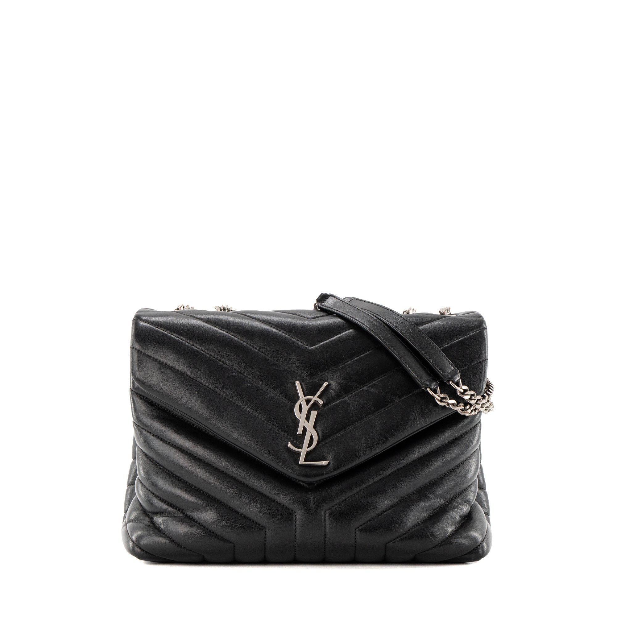 SAINT LAURENT - Sac à bandoulière Loulou Medium Saint Laurent en cuir lisse noir