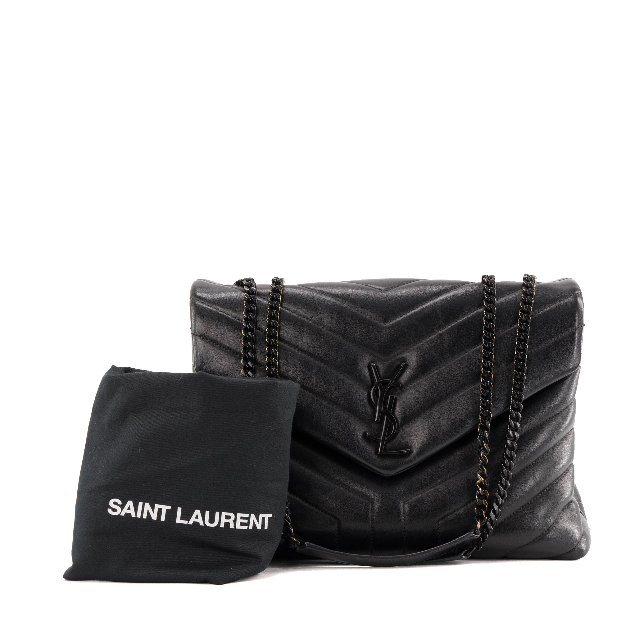SAINT LAURENT - Sac à bandoulière Loulou medium Saint Laurent en cuir lisse noir full black