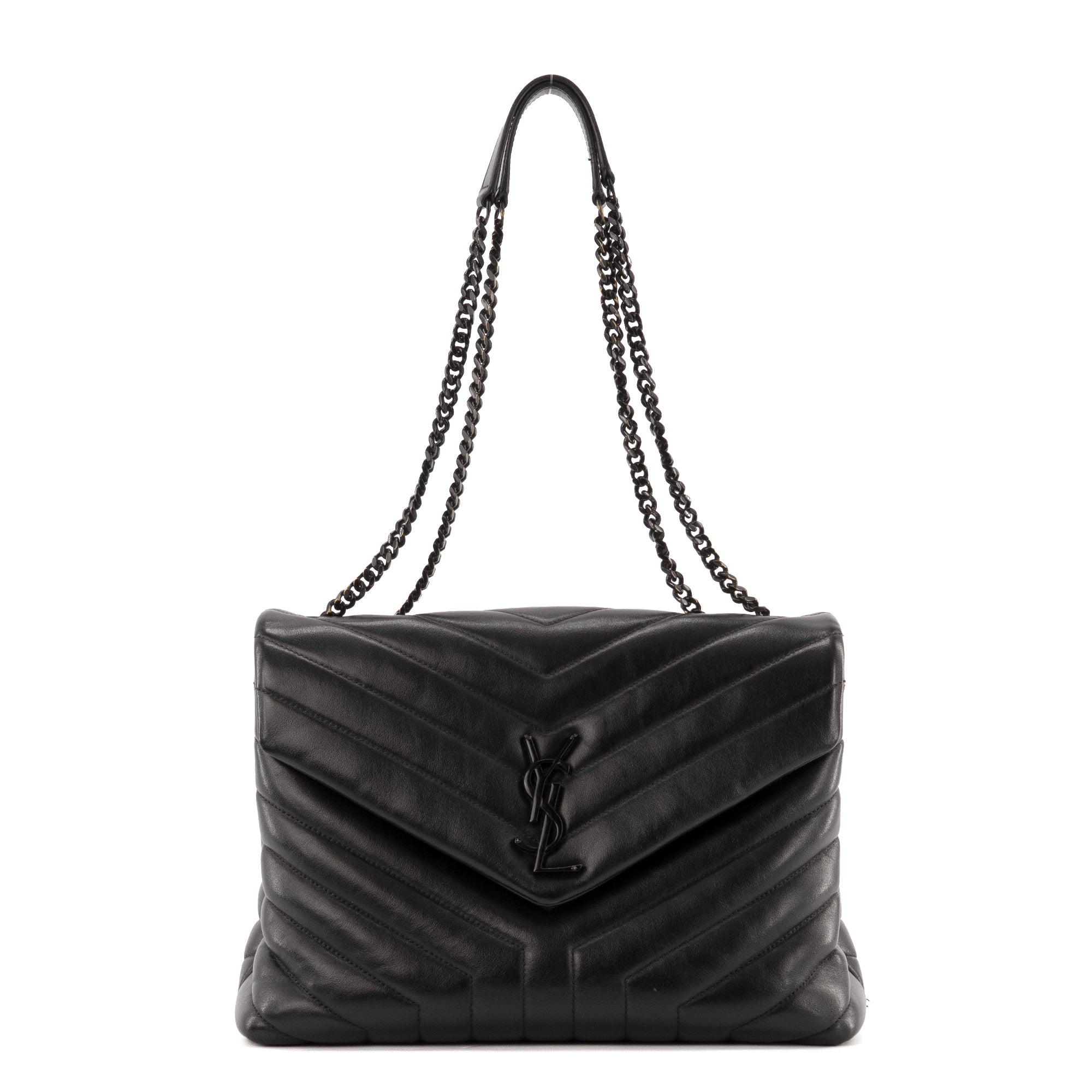 SAINT LAURENT - Sac à bandoulière Loulou medium Saint Laurent en cuir lisse noir full black