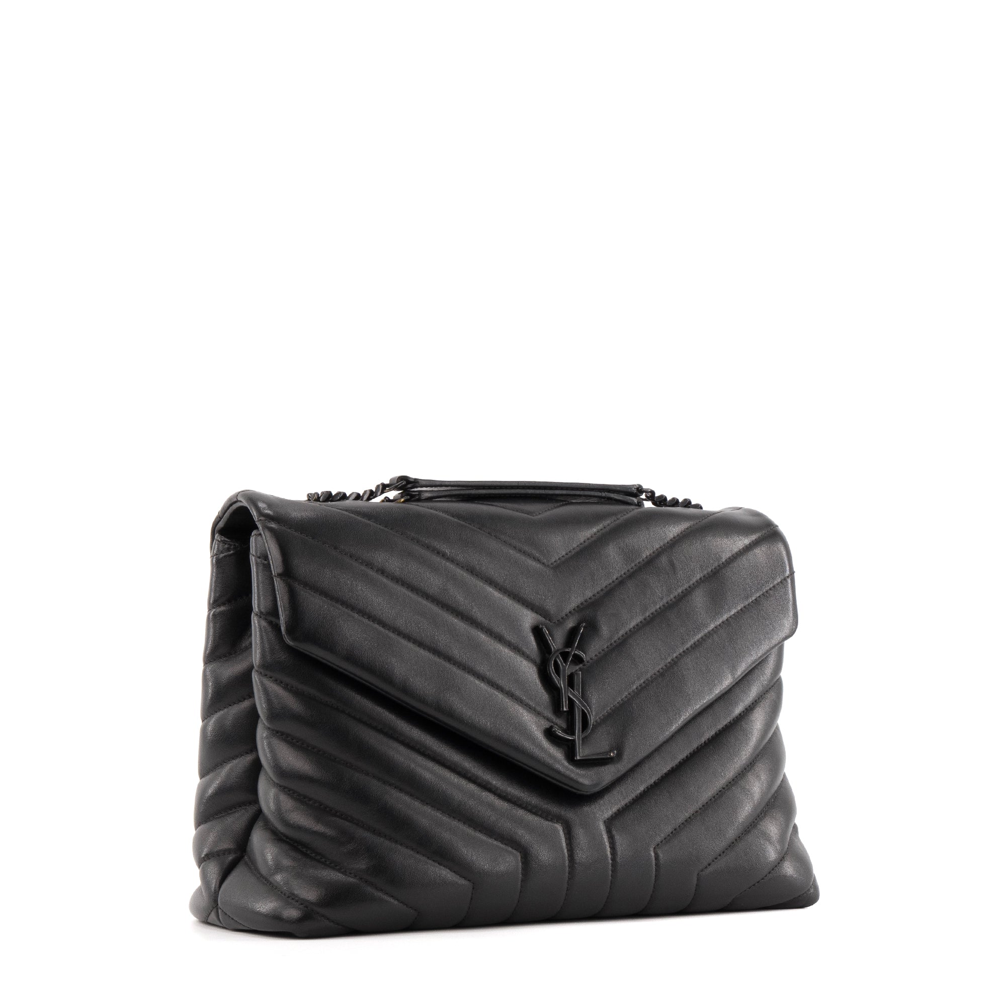 SAINT LAURENT - Sac à bandoulière Loulou medium Saint Laurent en cuir lisse noir full black