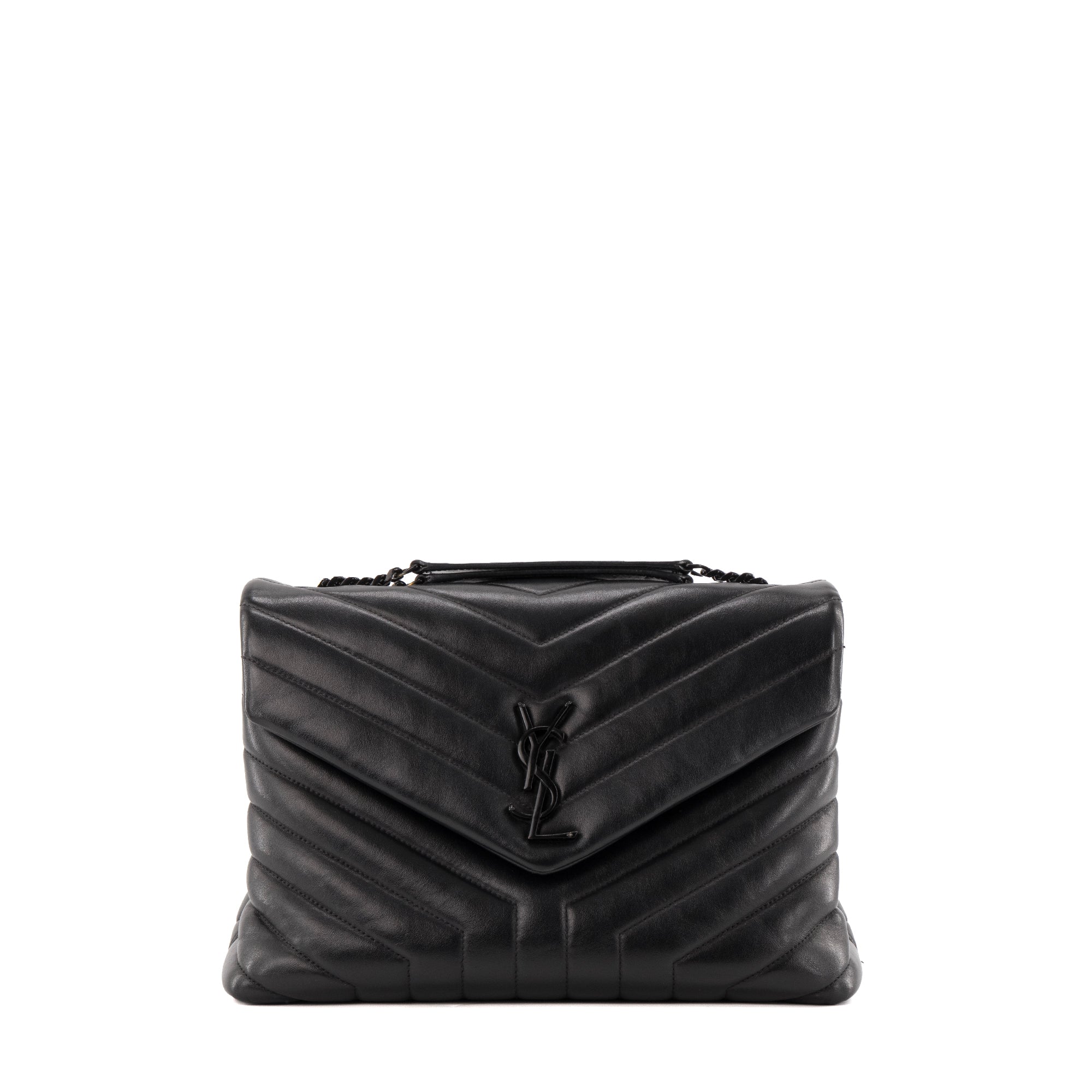SAINT LAURENT - Sac à bandoulière Loulou medium Saint Laurent en cuir lisse noir full black