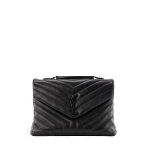 SAINT LAURENT - Sac à bandoulière Loulou medium Saint Laurent en cuir lisse noir full black