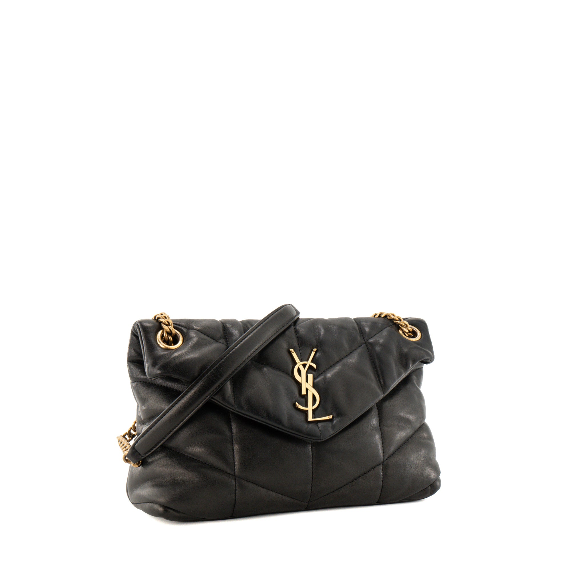 SAINT LAURENT - Sac à bandoulière Loulou Puffer Small Saint Laurent en cuir lisse noir