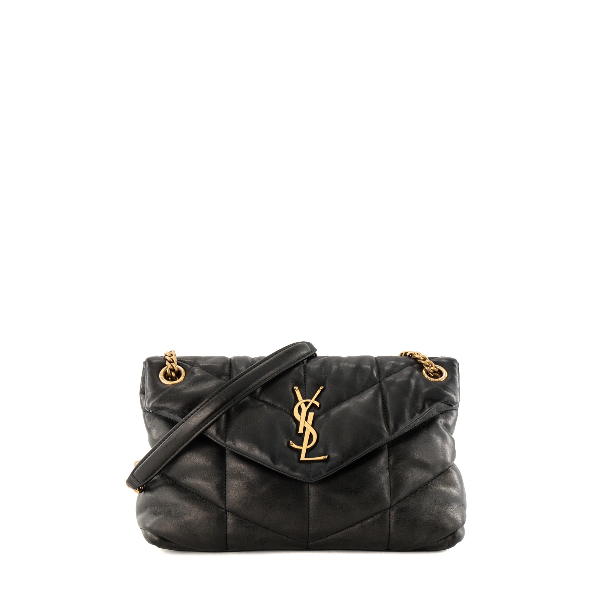 SAINT LAURENT - Sac à bandoulière Loulou Puffer Small Saint Laurent en cuir lisse noir