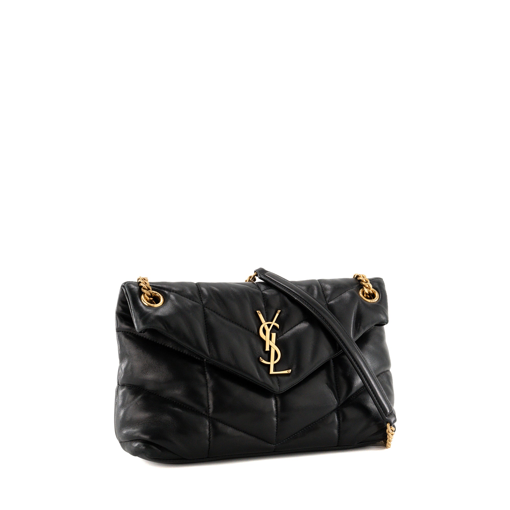 SAINT LAURENT - Sac à bandoulière Loulou Puffer small Saint Laurent en cuir lisse noir
