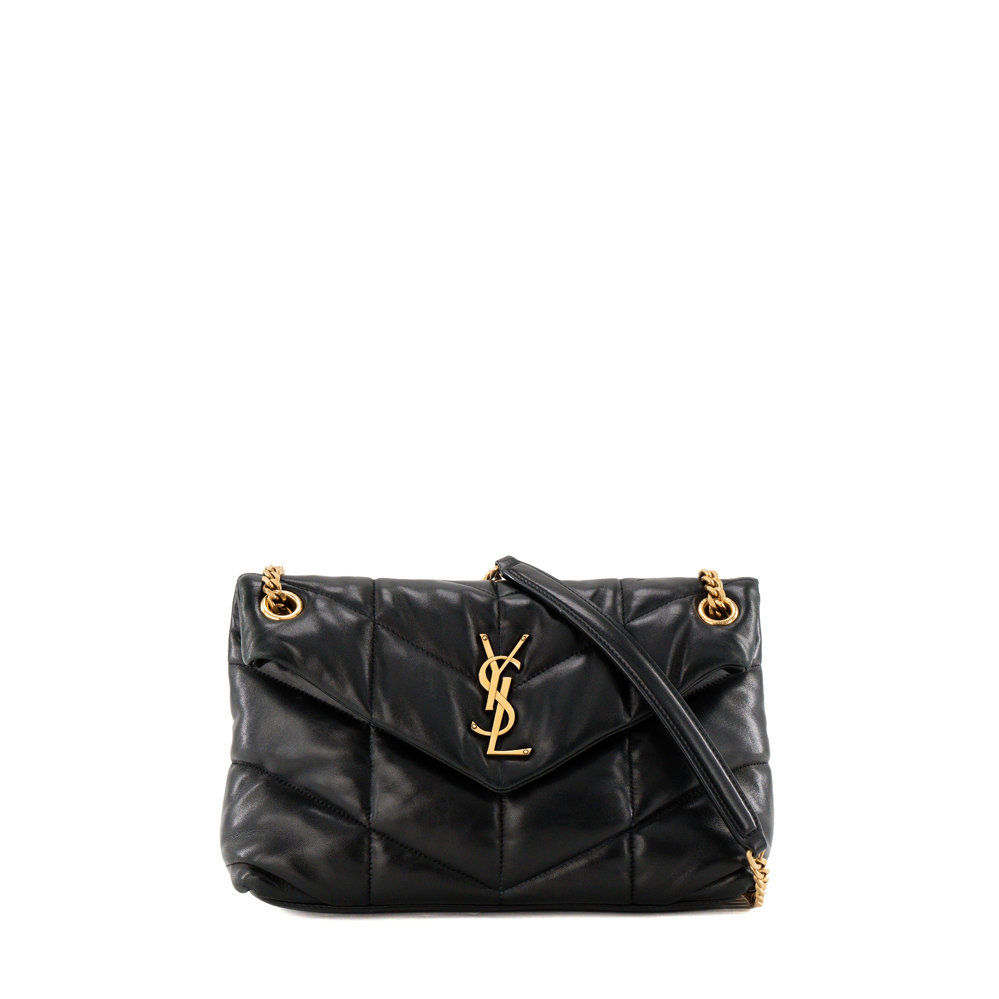 SAINT LAURENT - Sac à bandoulière Loulou Puffer small Saint Laurent en cuir lisse noir
