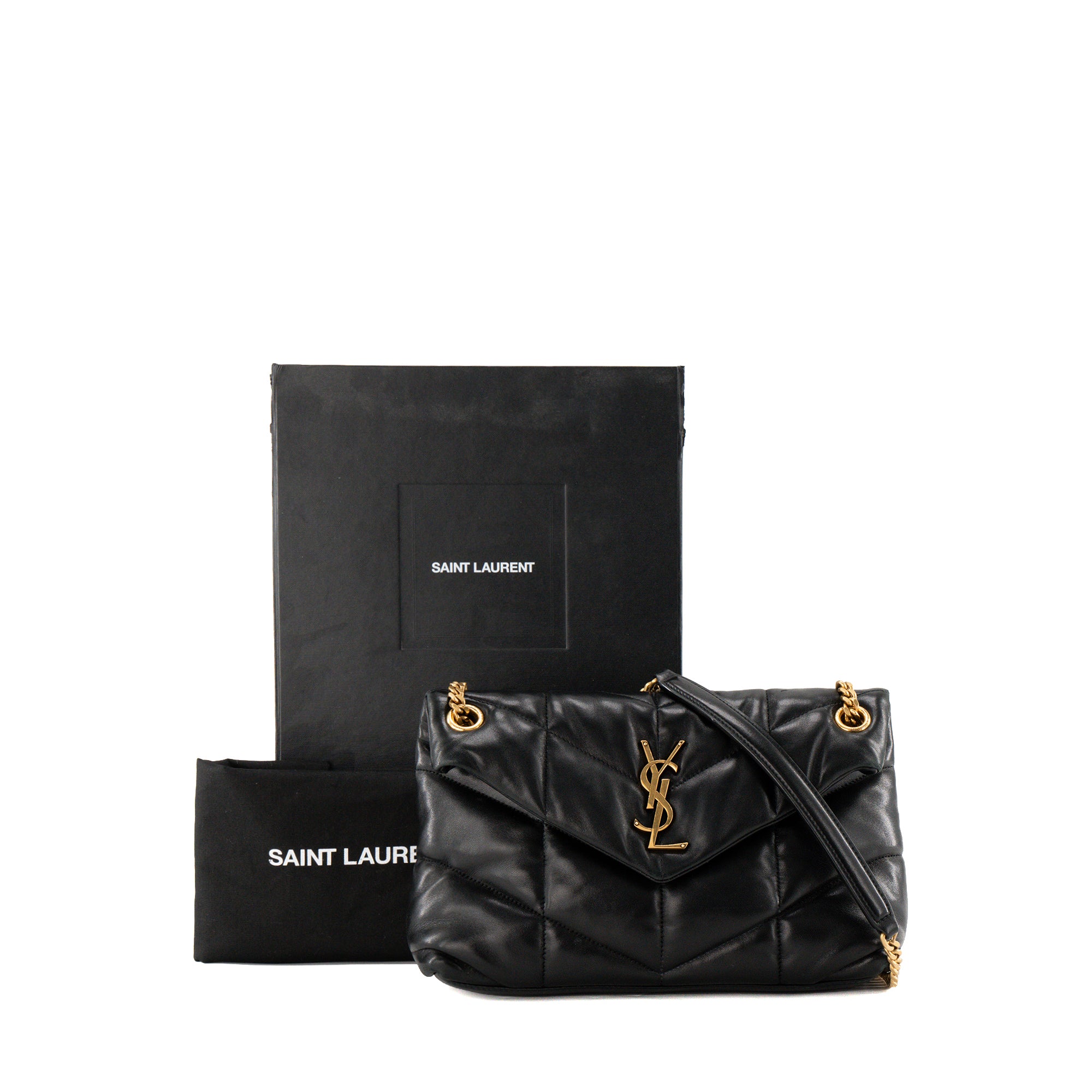 SAINT LAURENT - Sac à bandoulière Loulou Puffer small Saint Laurent en cuir lisse noir