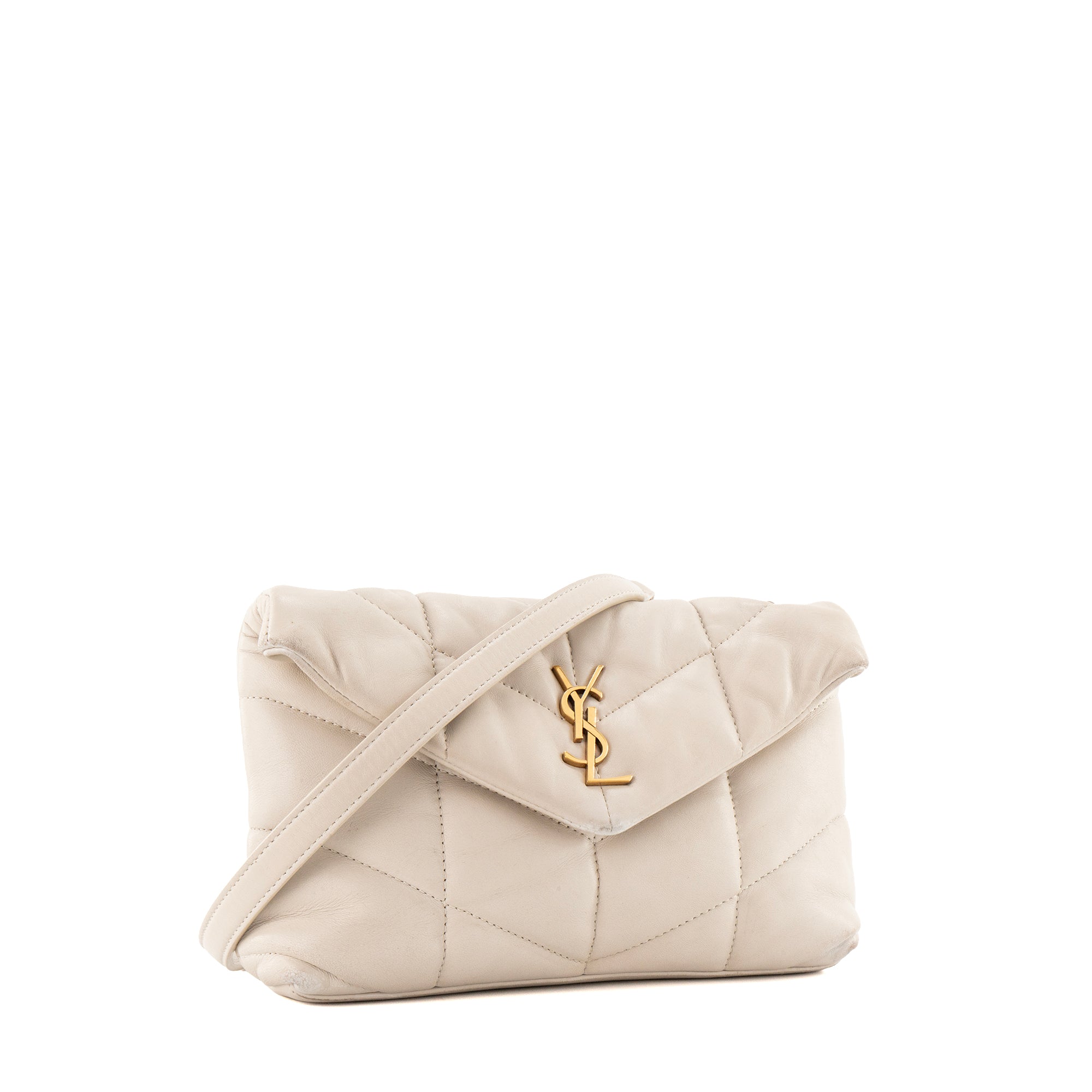 SAINT LAURENT - Sac à bandoulière Loulou Puffer Toy Saint Laurent en cuir lisse beige