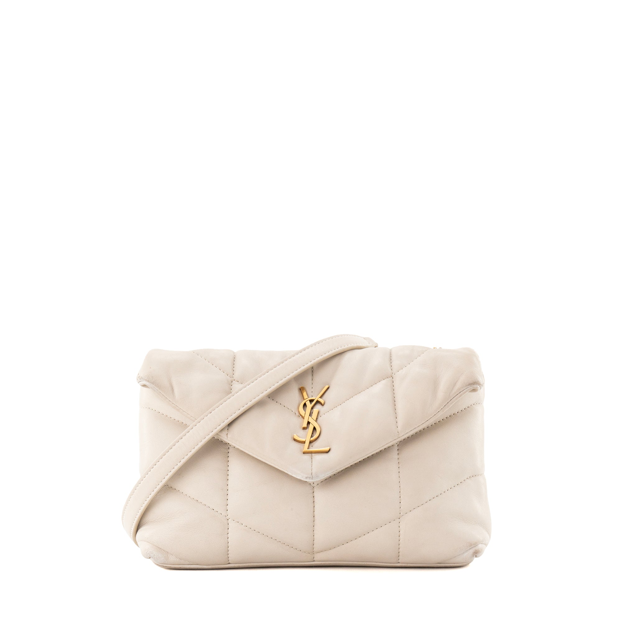 SAINT LAURENT - Sac à bandoulière Loulou Puffer Toy Saint Laurent en cuir lisse beige