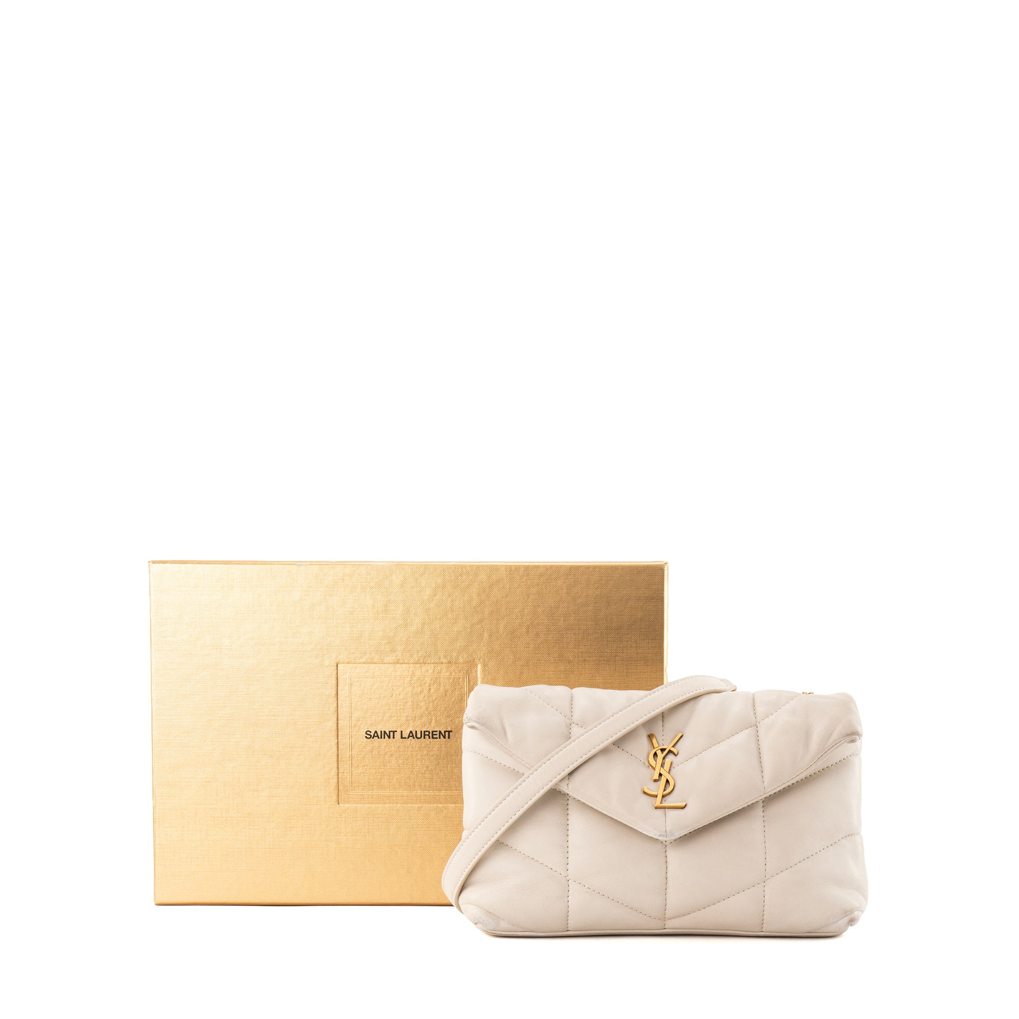SAINT LAURENT - Sac à bandoulière Loulou Puffer Toy Saint Laurent en cuir lisse beige