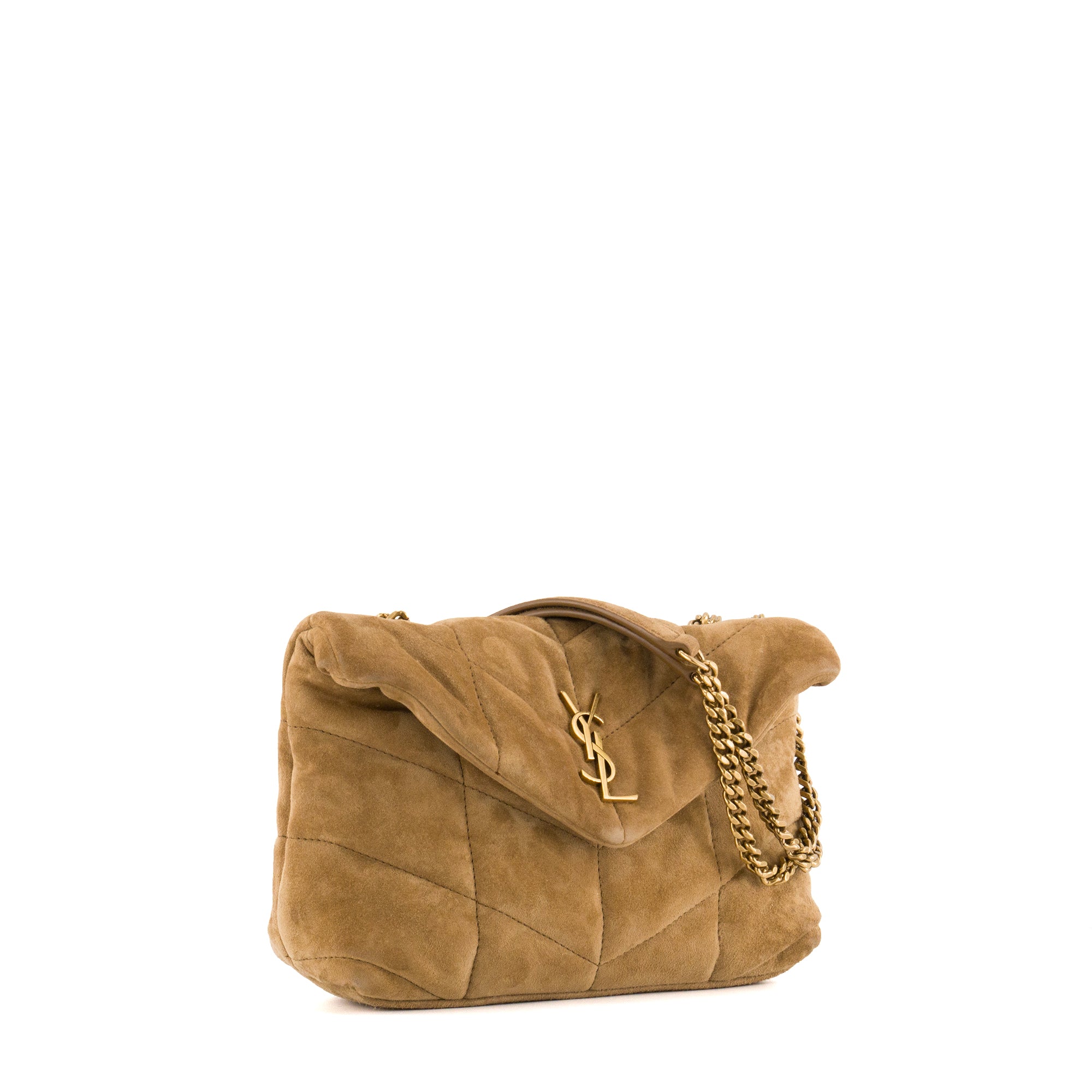 SAINT LAURENT - Sac à bandoulière Loulou Puffer Toy Saint Laurent en daim marron